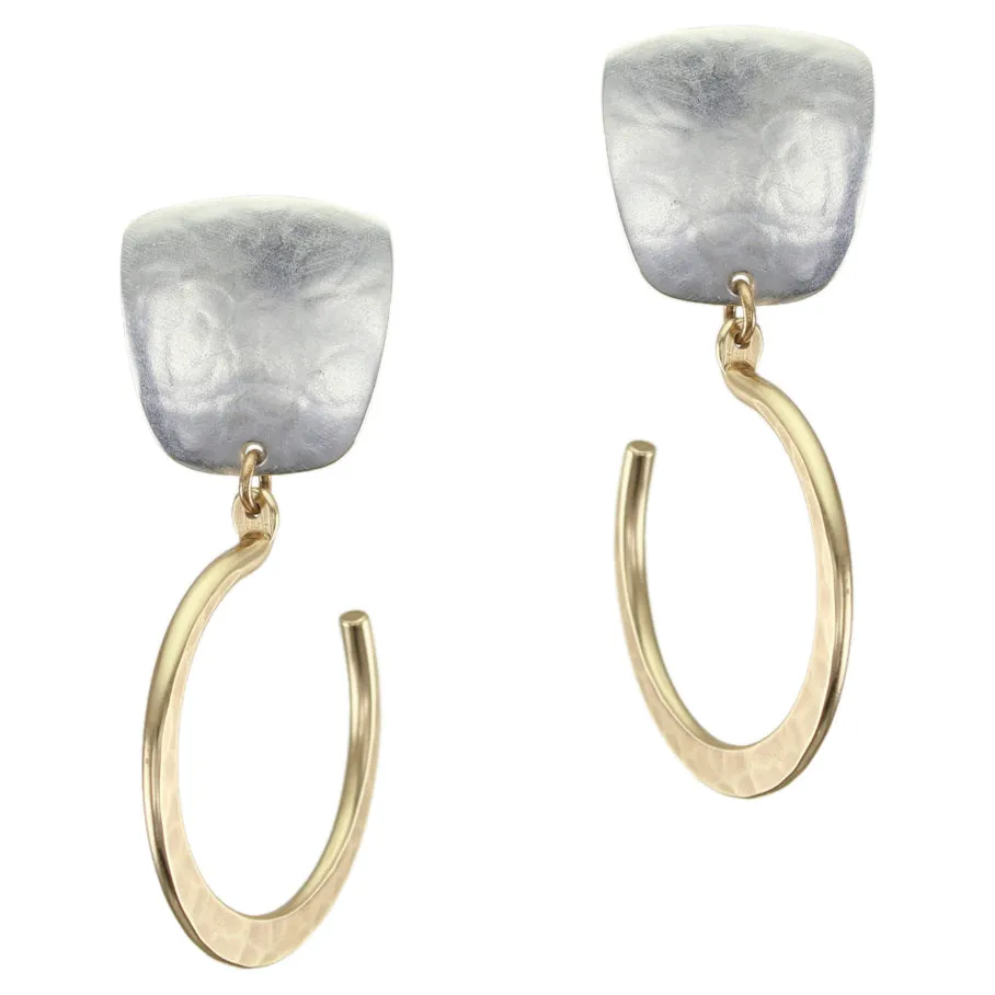 Tapered Square with Medium Hammered Hoop Clip or Post Earring