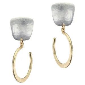Tapered Square with Medium Hammered Hoop Clip or Post Earring