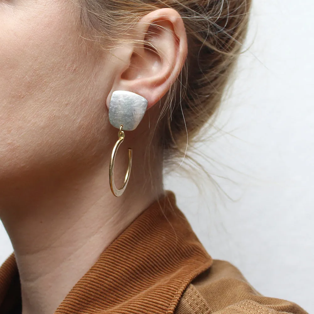 Tapered Square with Medium Hammered Hoop Clip or Post Earring