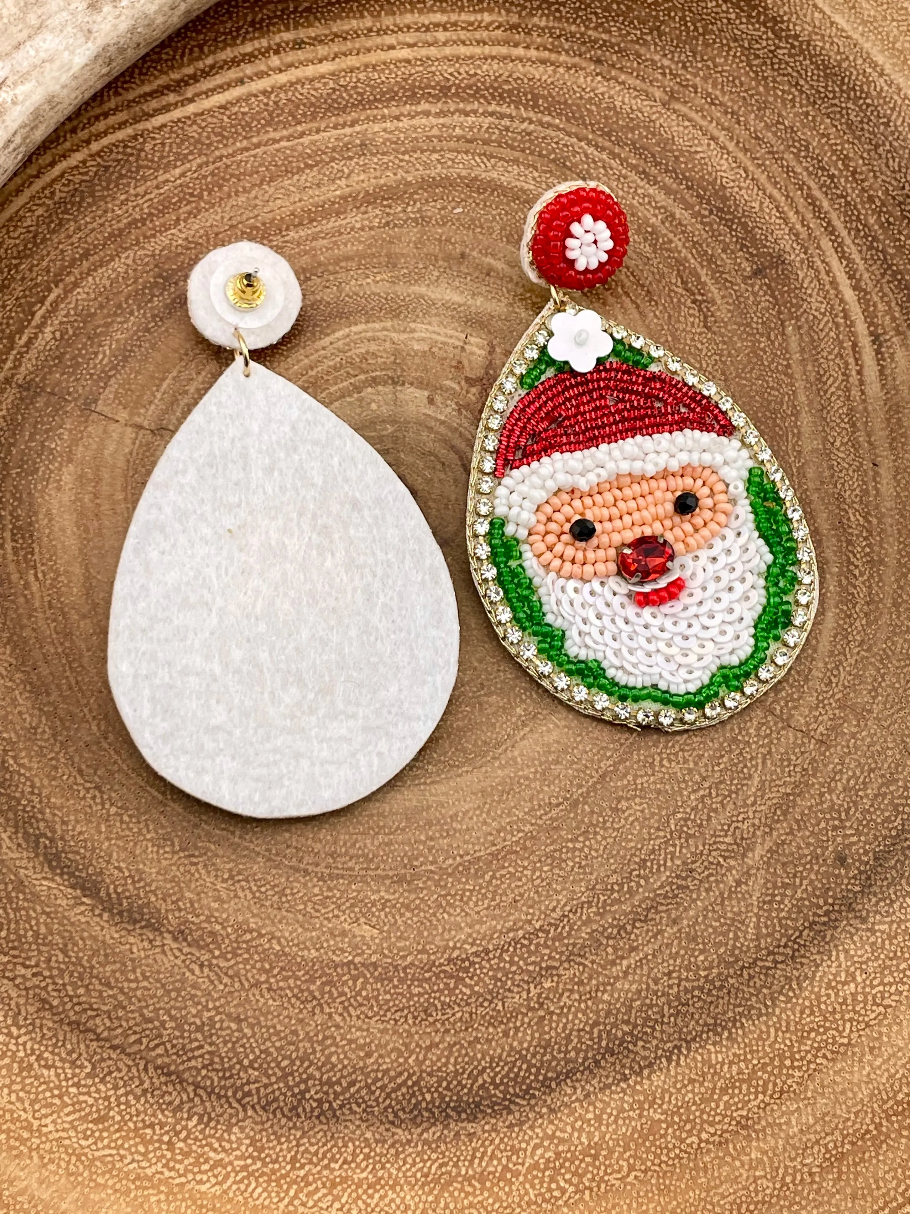 Teardrop Beaded Santa Earrings With Rhinestone Detail