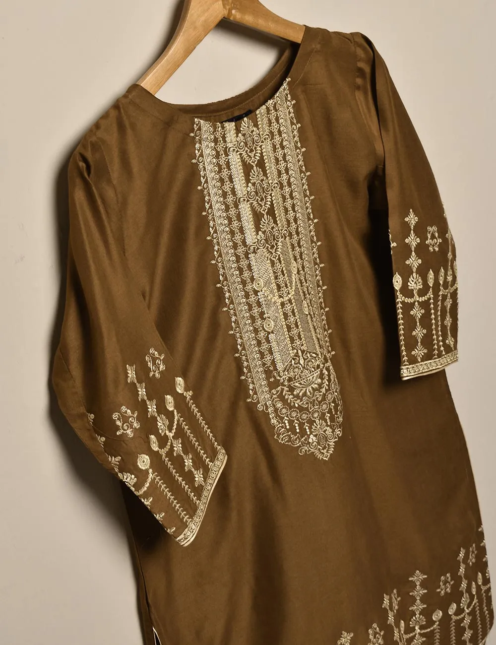 Tehwaar Winter Linen Embroidered Stitched Kurti - Scarlet Letter (TW-04B-Brown)