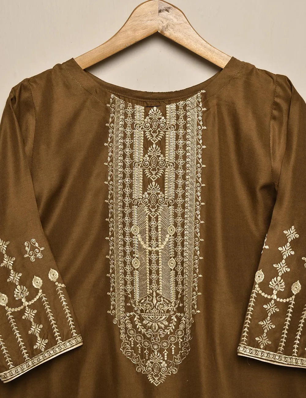 Tehwaar Winter Linen Embroidered Stitched Kurti - Scarlet Letter (TW-04B-Brown)