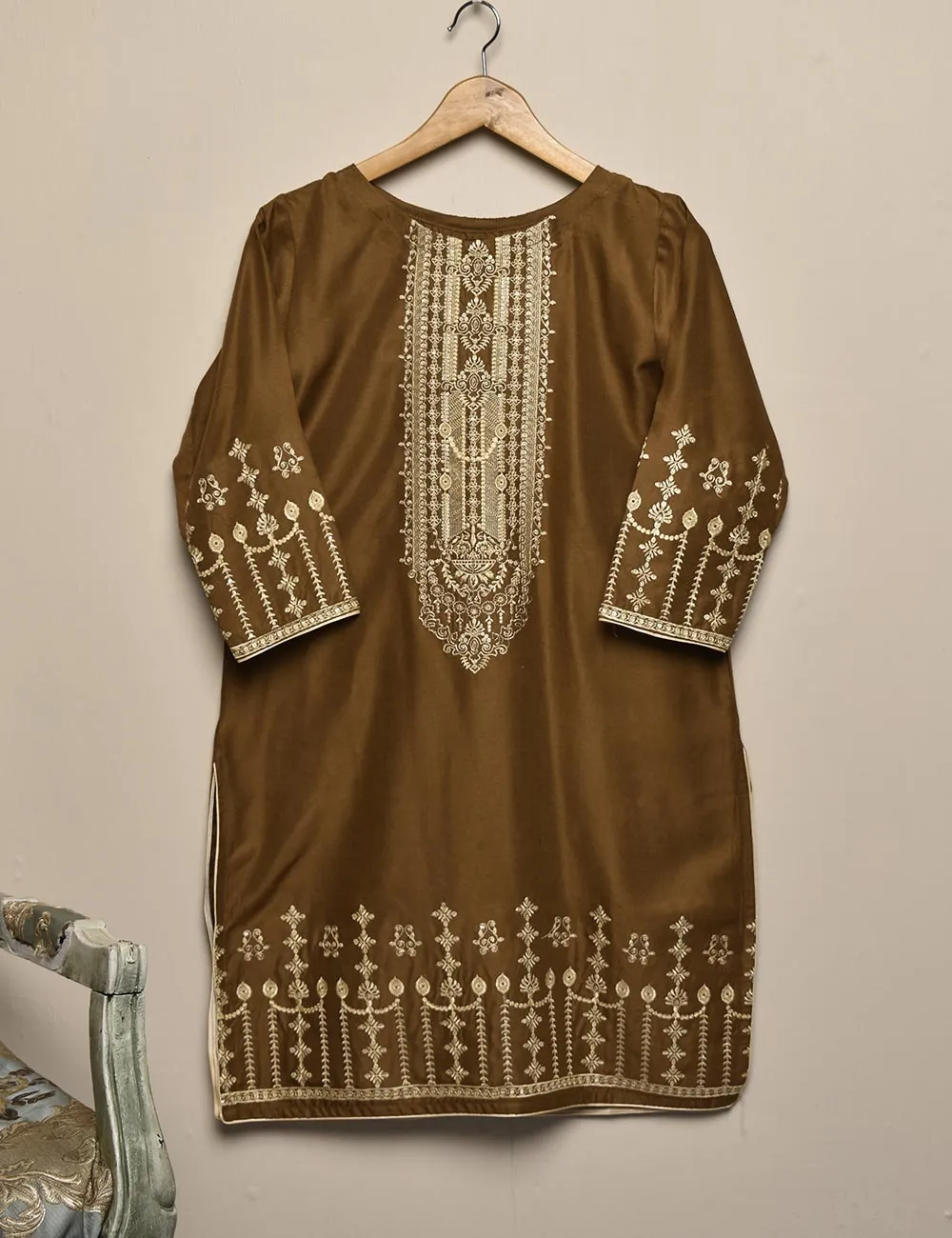 Tehwaar Winter Linen Embroidered Stitched Kurti - Scarlet Letter (TW-04B-Brown)