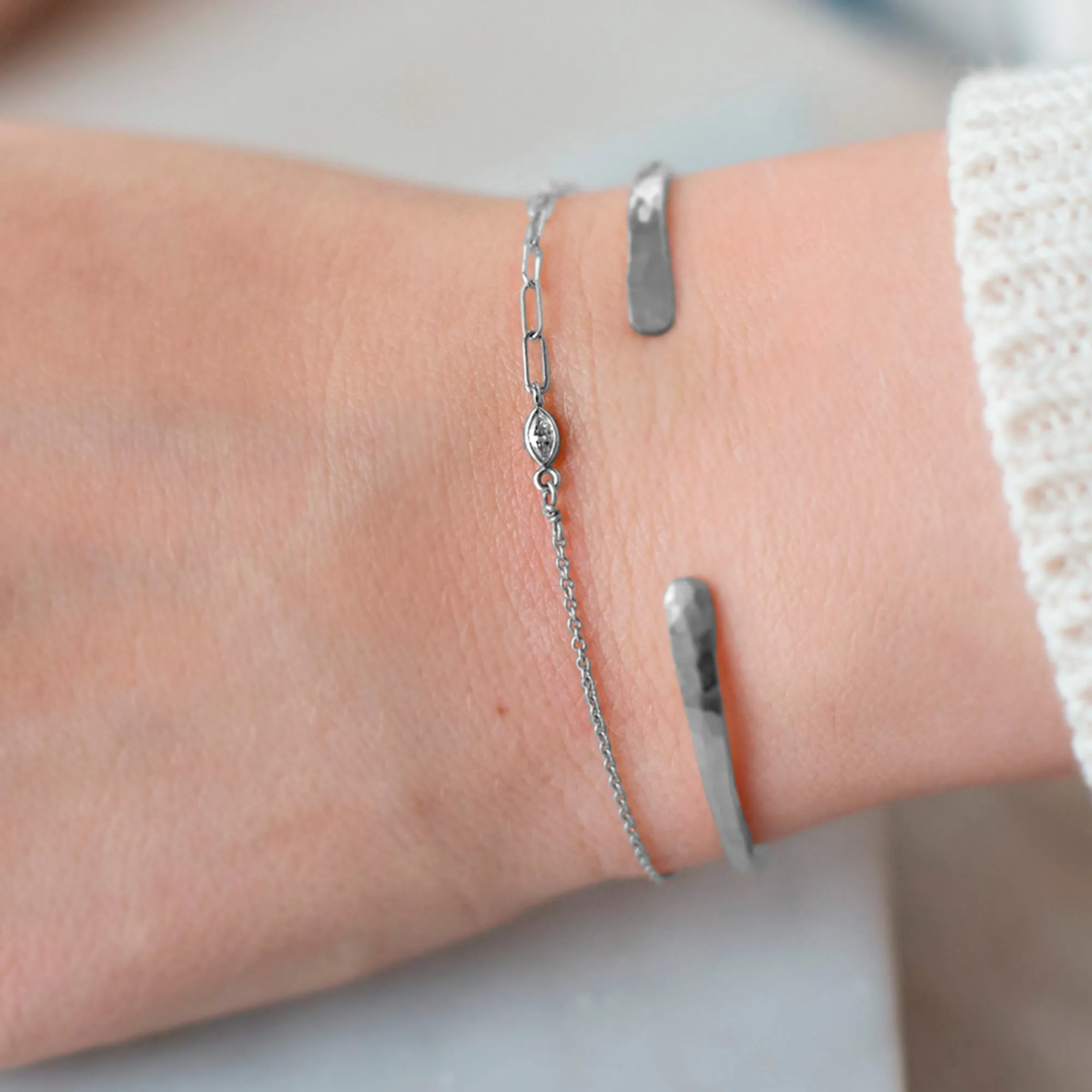 The Asymmetrical Diamond Eye Bracelet | 14K White Gold