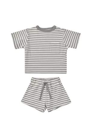 The Boxy Pocket Tee   Short SET by Quincy Mae - Lagoon Stripe - BABY
