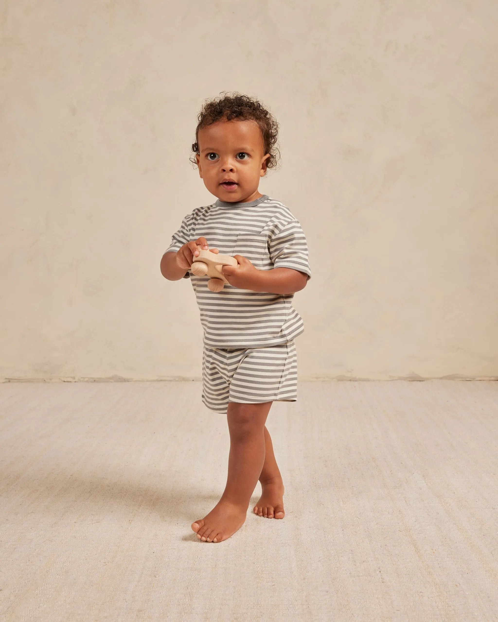 The Boxy Pocket Tee   Short SET by Quincy Mae - Lagoon Stripe - BABY