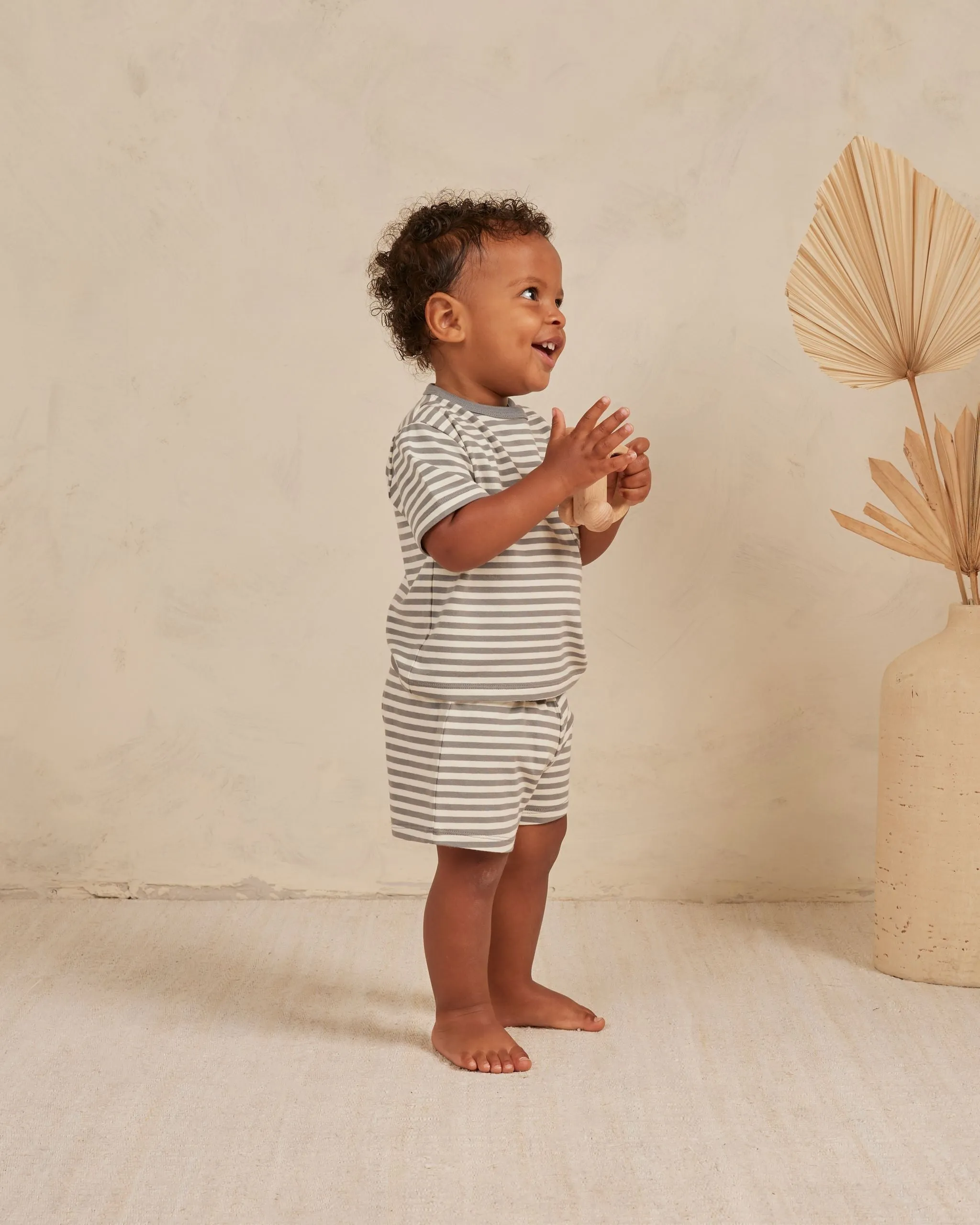 The Boxy Pocket Tee   Short SET by Quincy Mae - Lagoon Stripe - BABY
