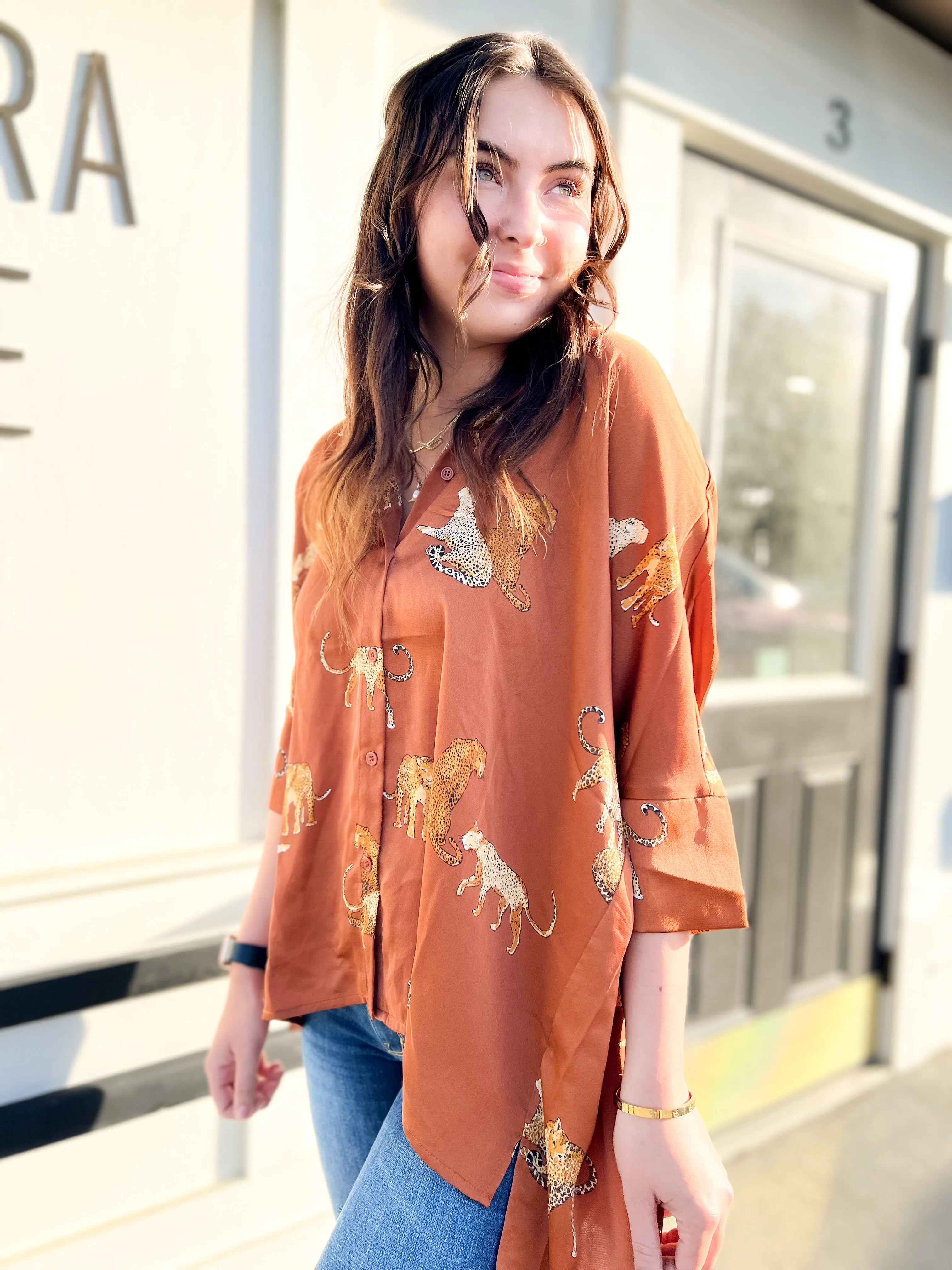 The Leo Button Down Satin Blouse- Sienna