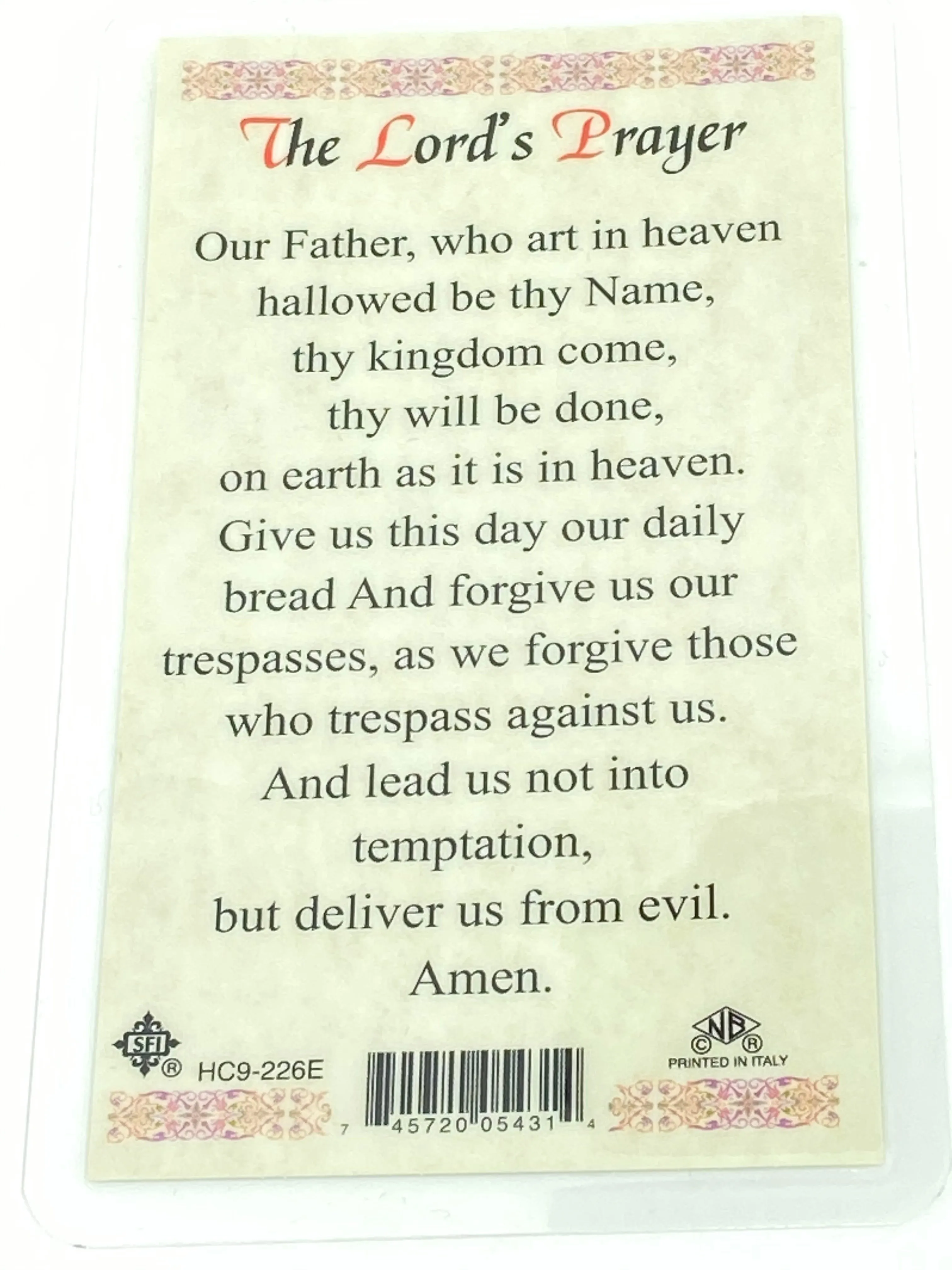 The Lord's Prayer Laminated Holy Card (Plastic Covered)
