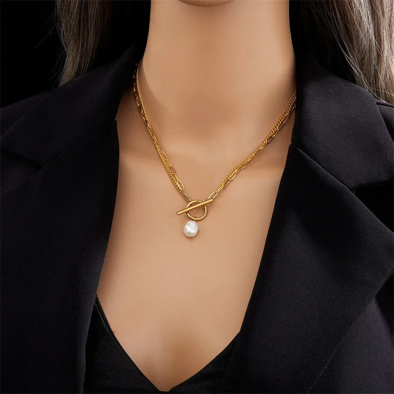The Rochelle 18K Gold Plated Chain   Pearl Toggle Necklace
