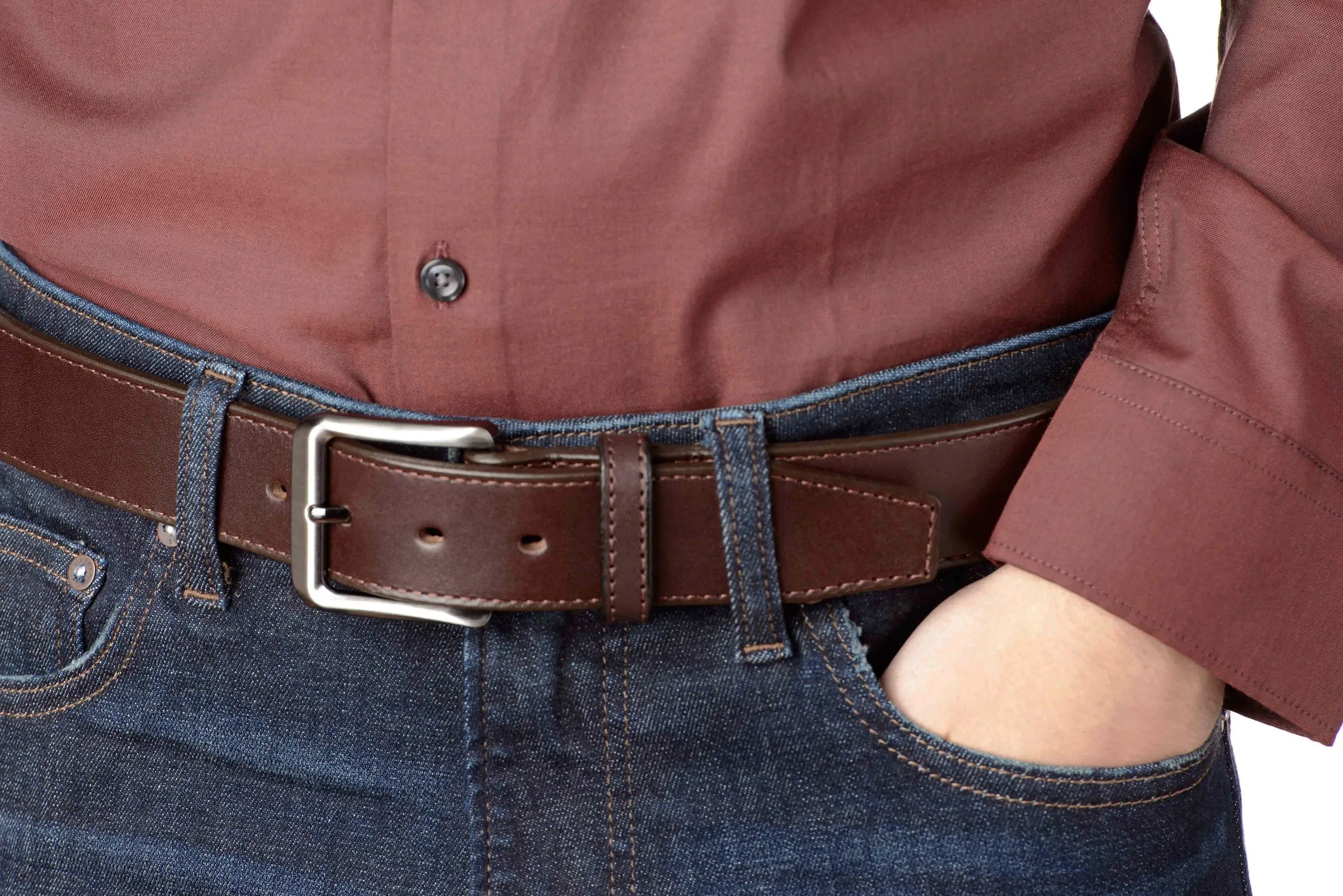 The Stallion: Brown Stitched Italian Leather 1.50"