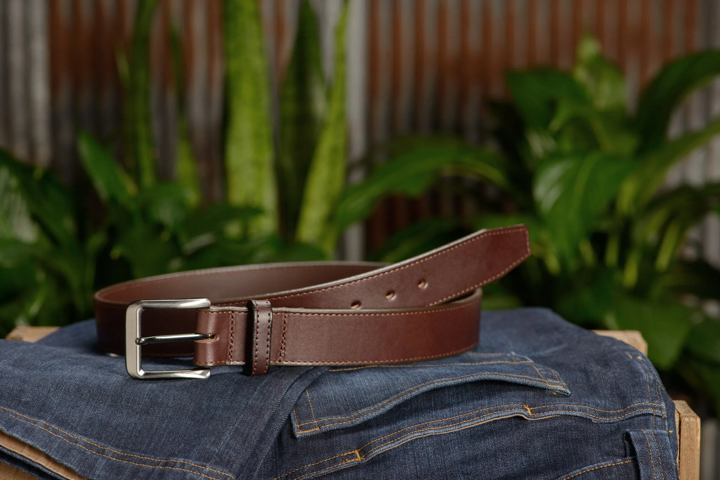 The Stallion: Brown Stitched Italian Leather 1.50"