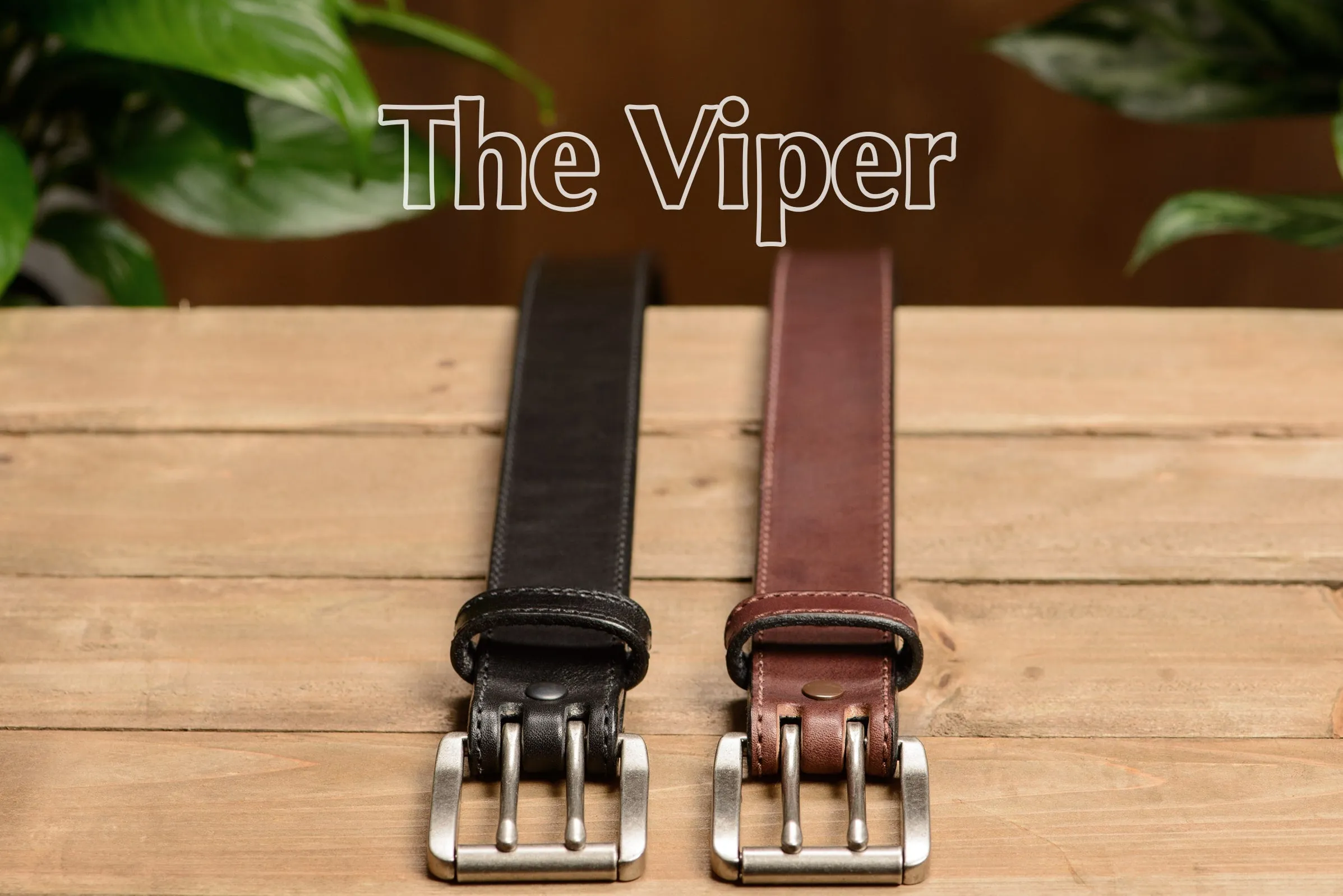 The Viper: Men's Black Stitched Leather Belt With Double Prong Nickel Buckle - 1.50" Max