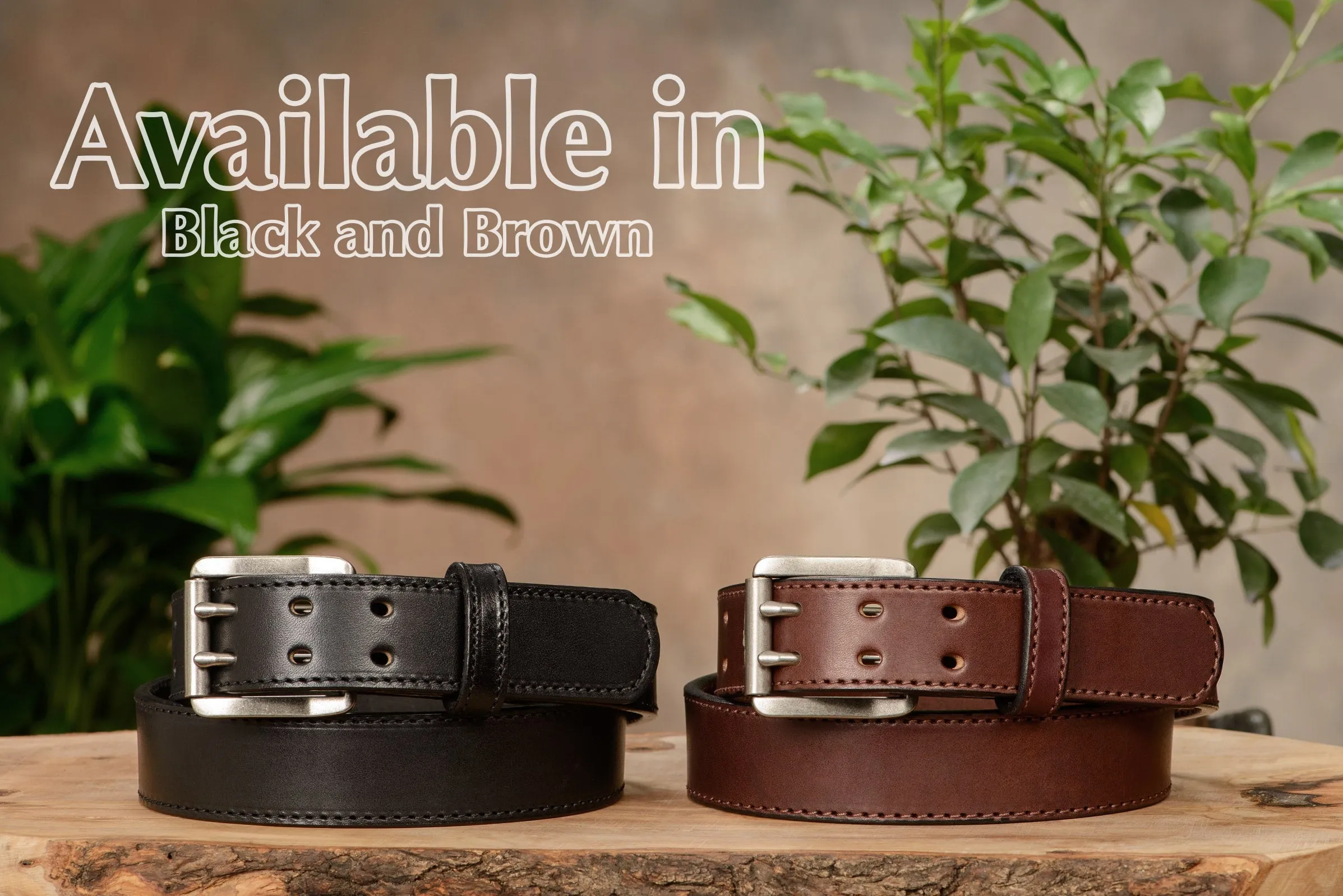 The Viper: Men's Black Stitched Leather Belt With Double Prong Nickel Buckle - 1.50" Max