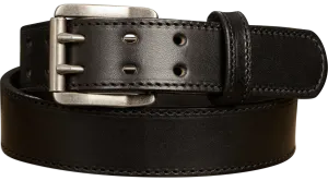 The Viper: Men's Black Stitched Leather Belt With Double Prong Nickel Buckle - 1.50" Max