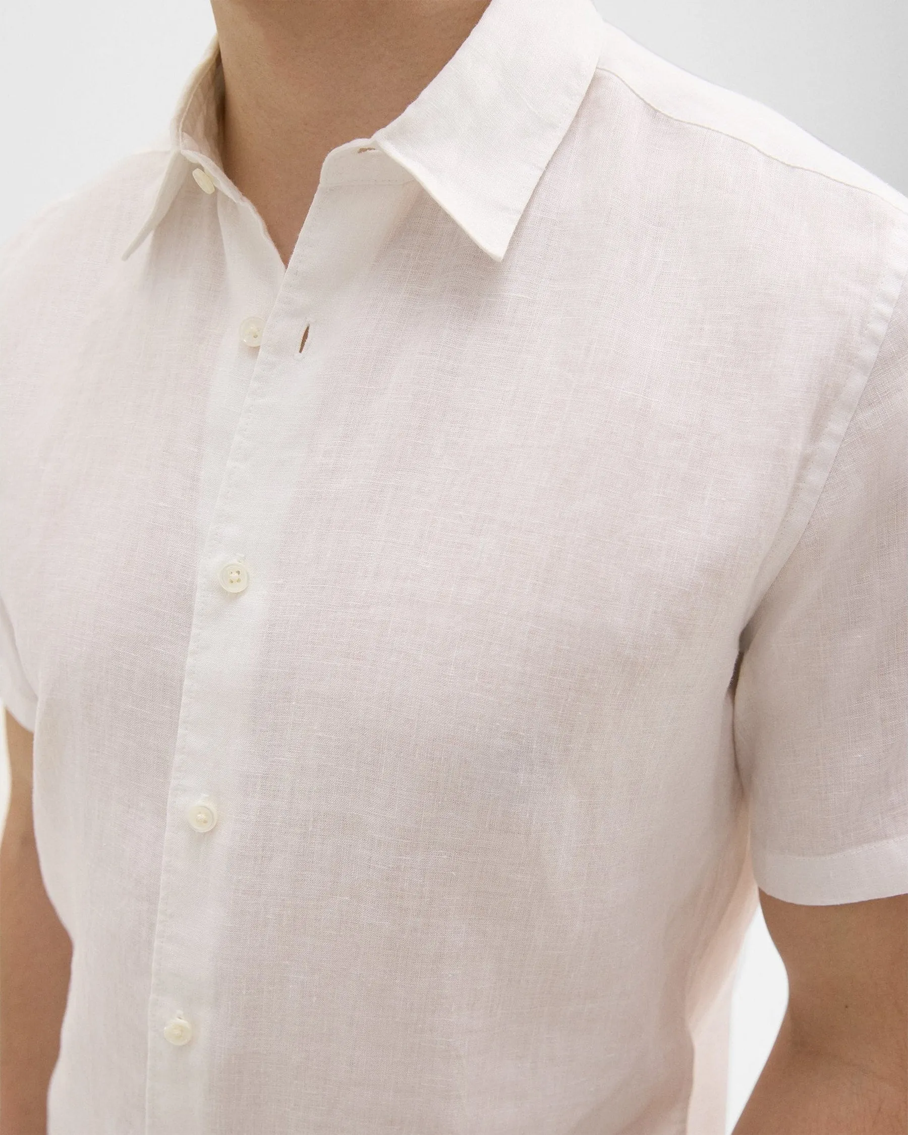 Theory Irving Short Sleeve Shirt in Relaxed Linen - White