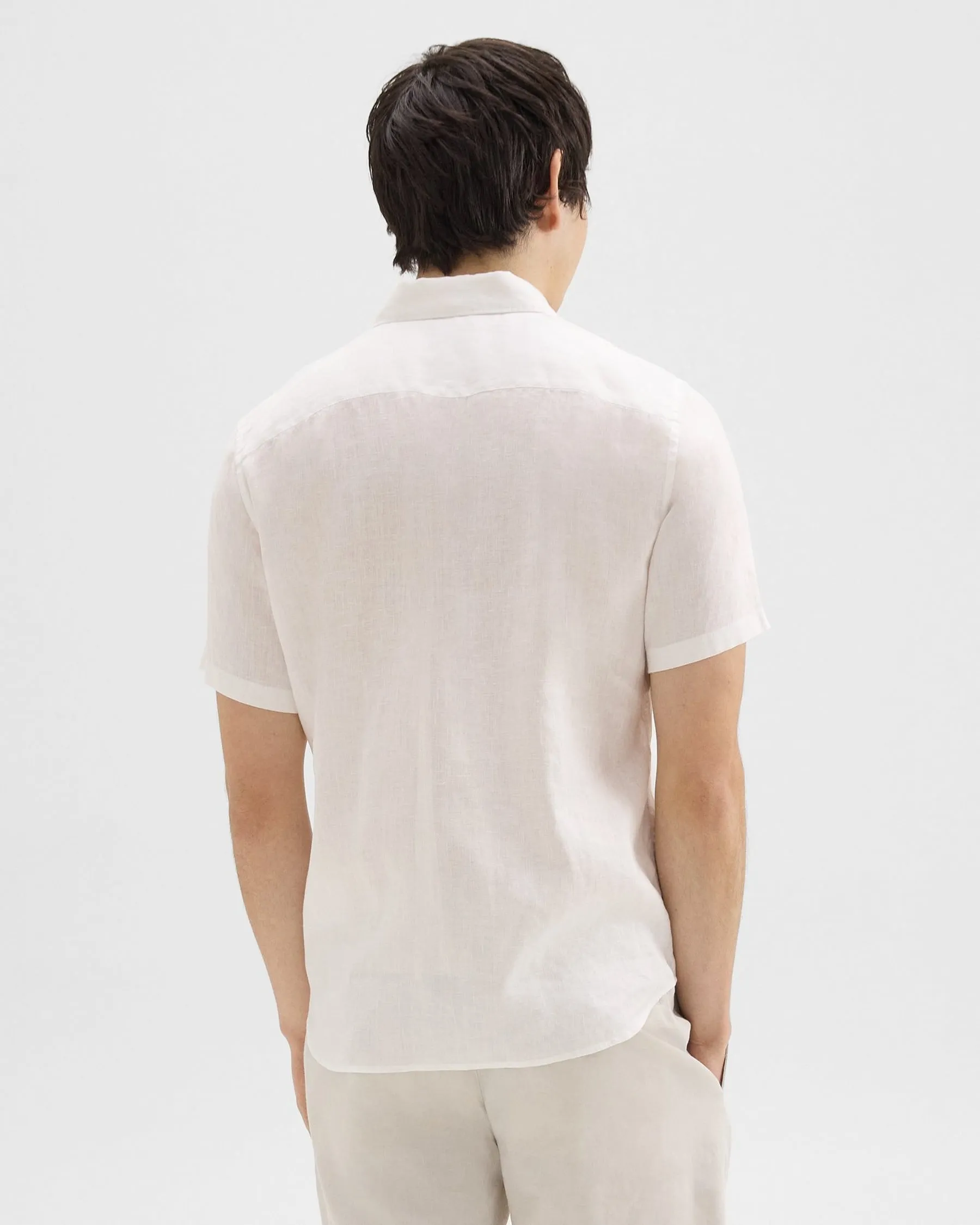 Theory Irving Short Sleeve Shirt in Relaxed Linen - White