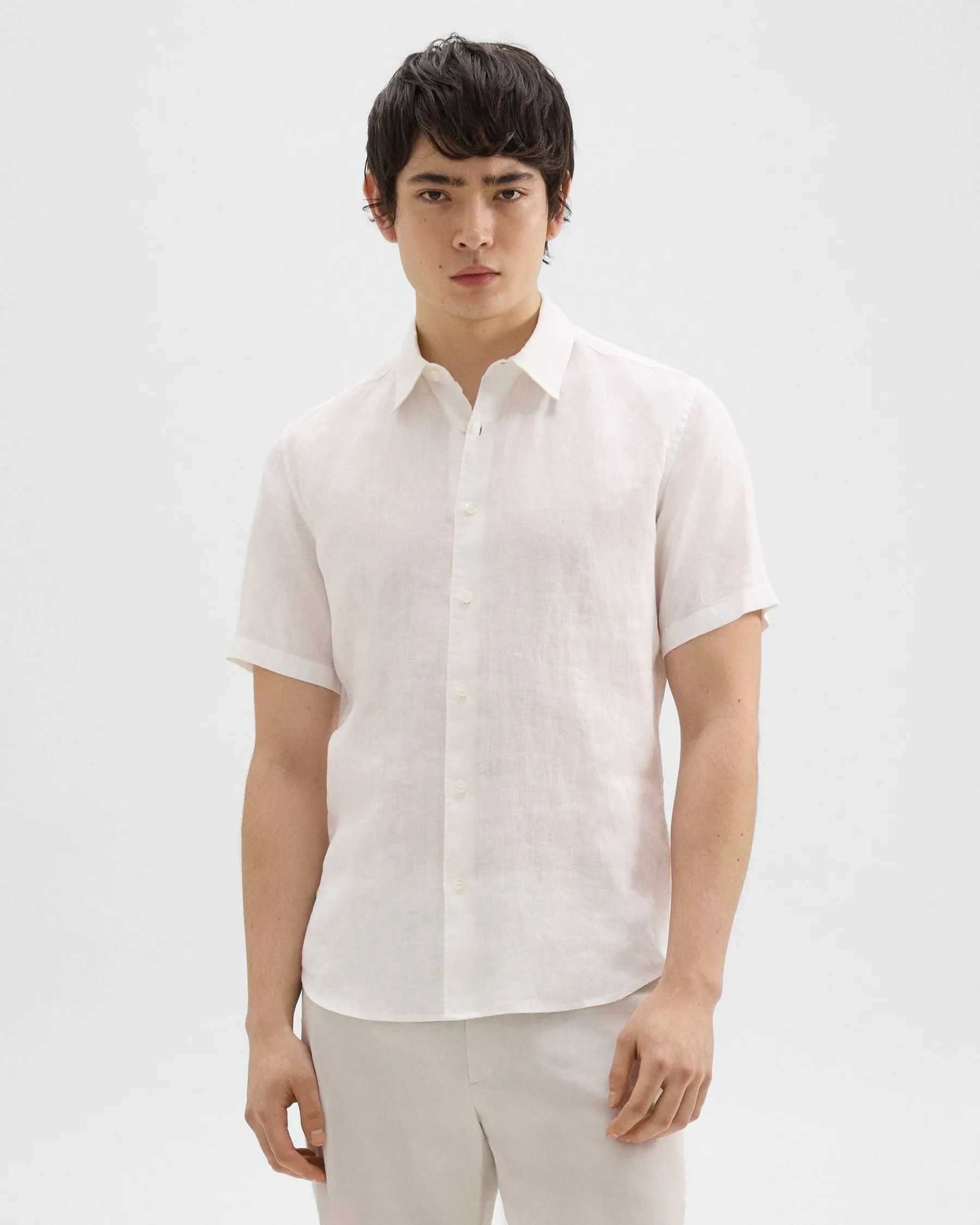 Theory Irving Short Sleeve Shirt in Relaxed Linen - White