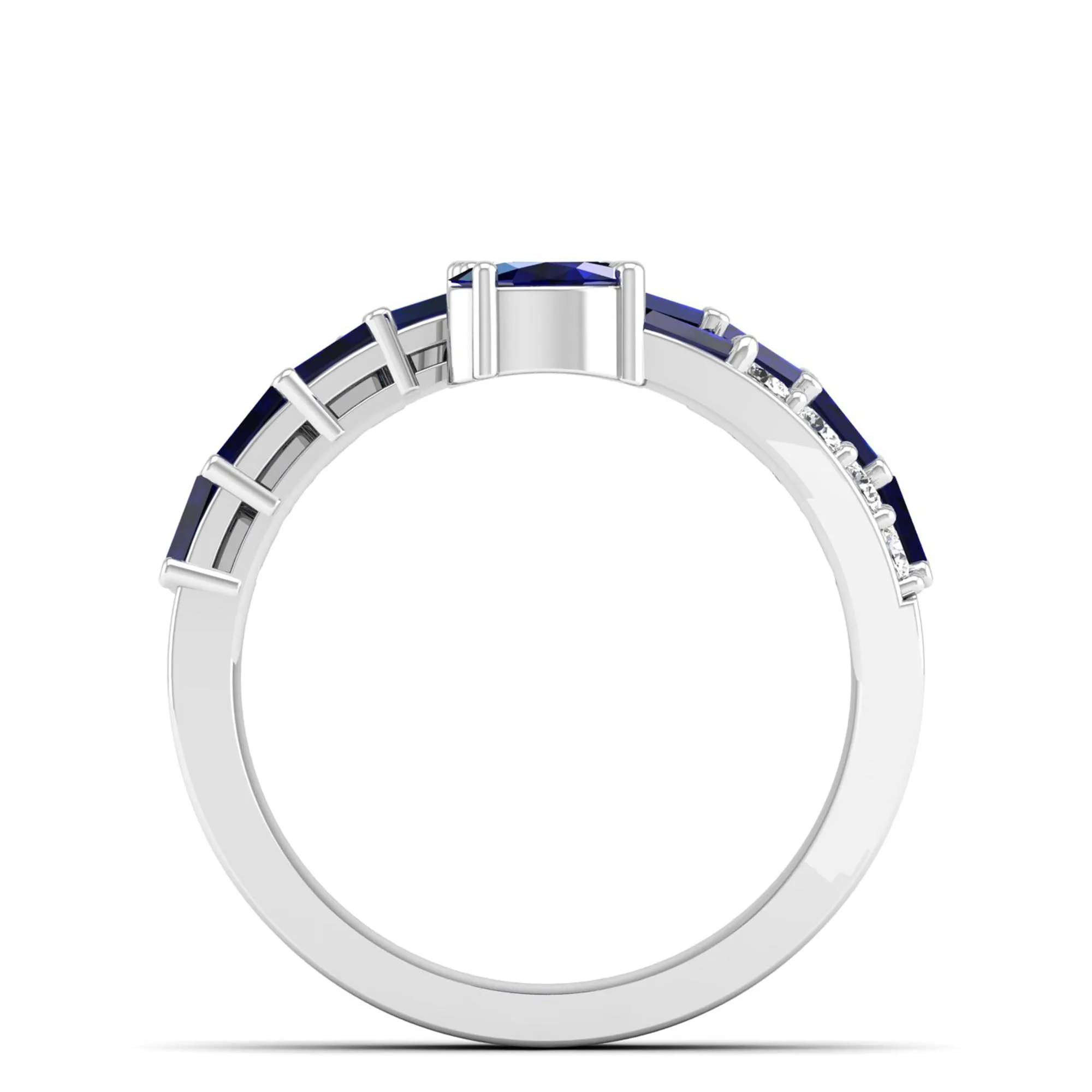 Three Row Oval and Baguette Sapphire and Diamond Spiral Ring