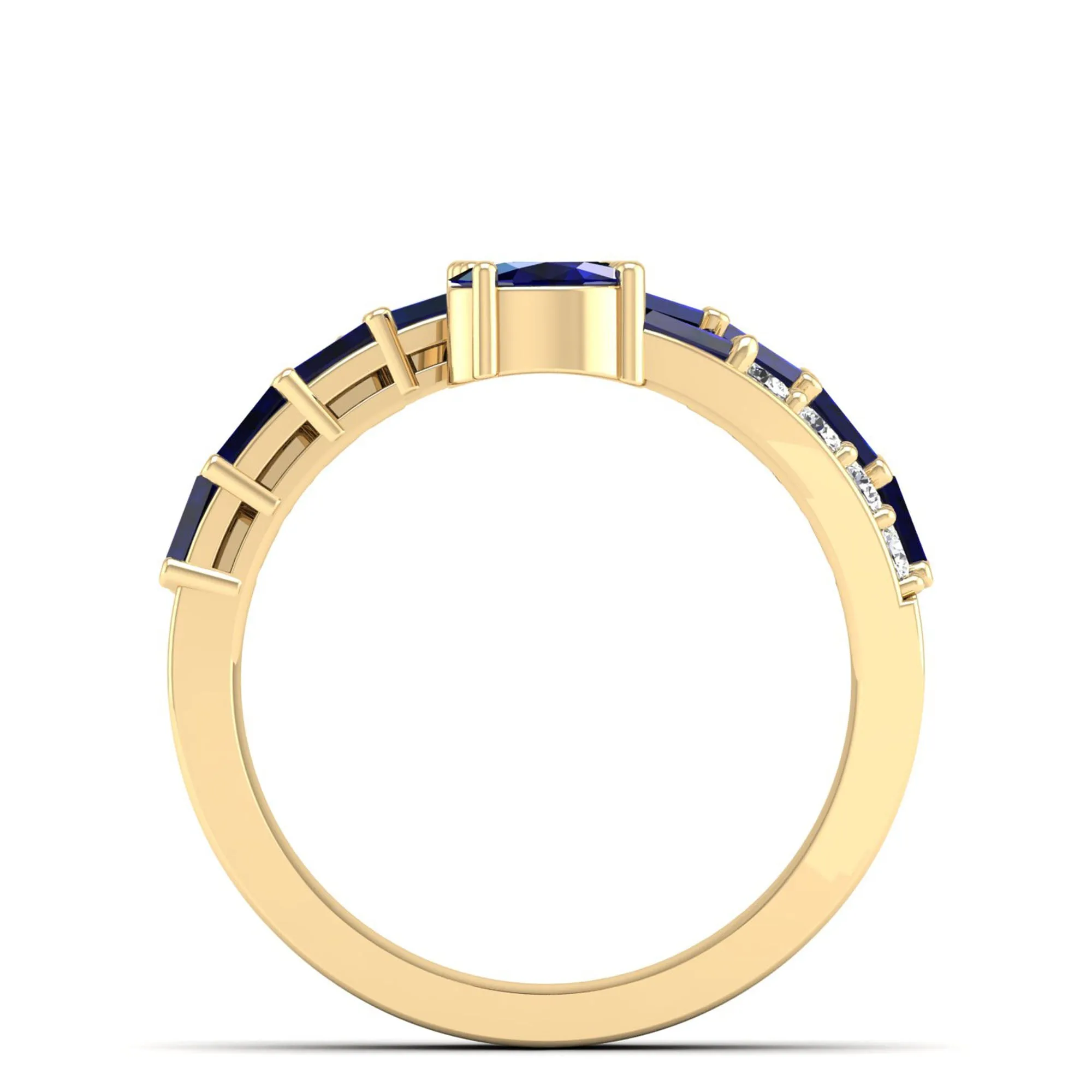 Three Row Oval and Baguette Sapphire and Diamond Spiral Ring