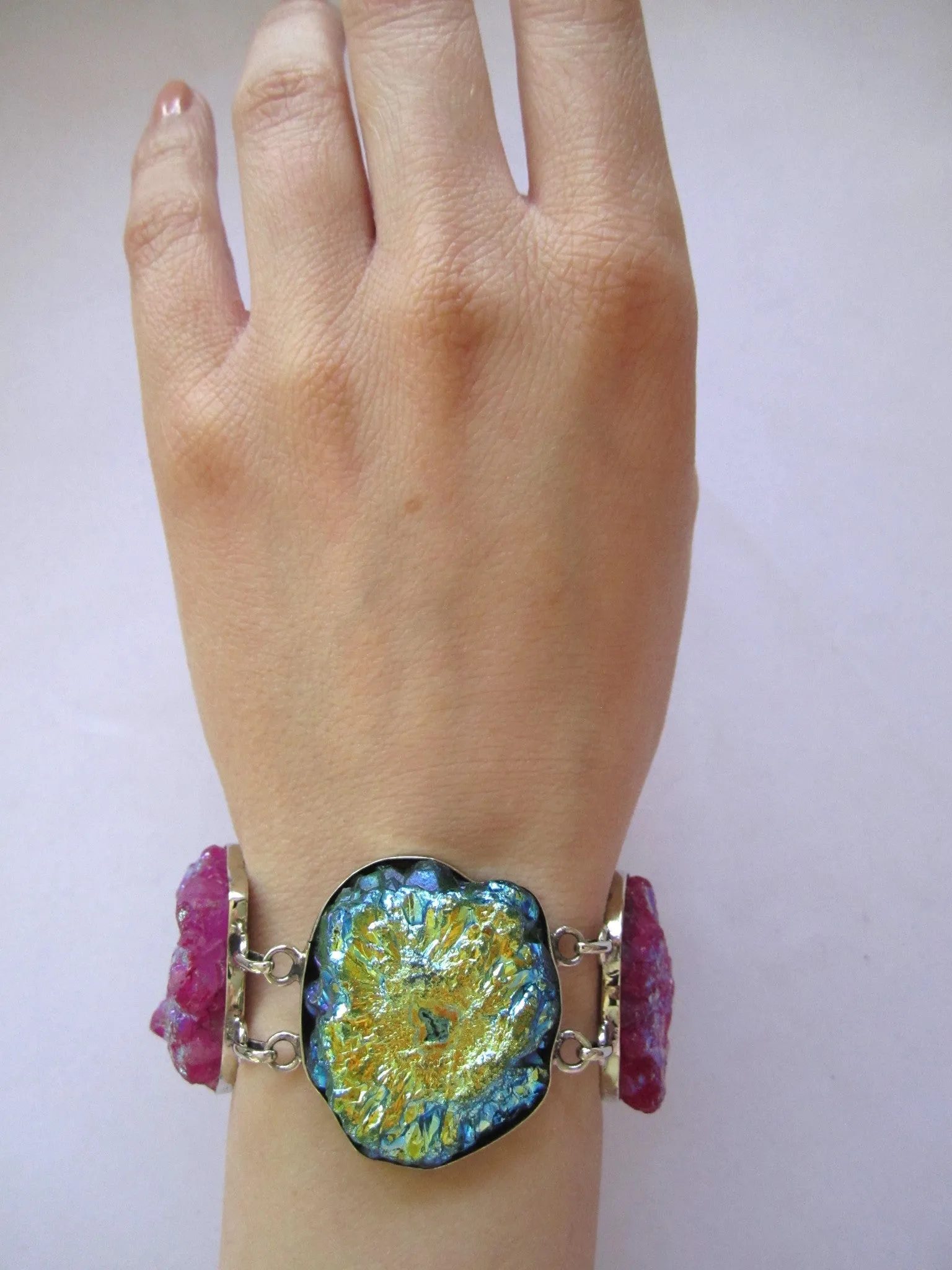 Tibetan Bracelet, Titanium Druzy Linked