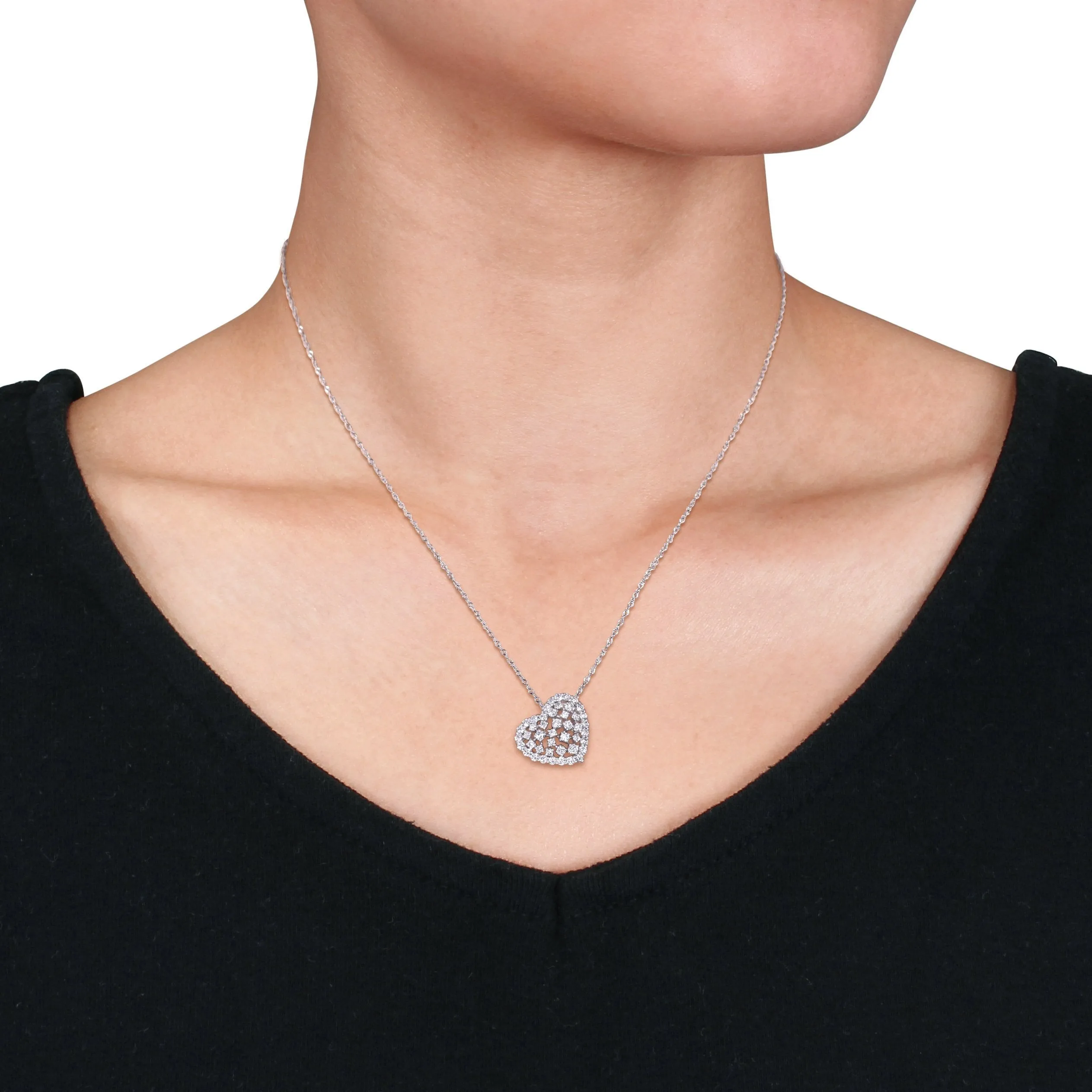 Tilted Diamond Covered Heart Pendant 1CT