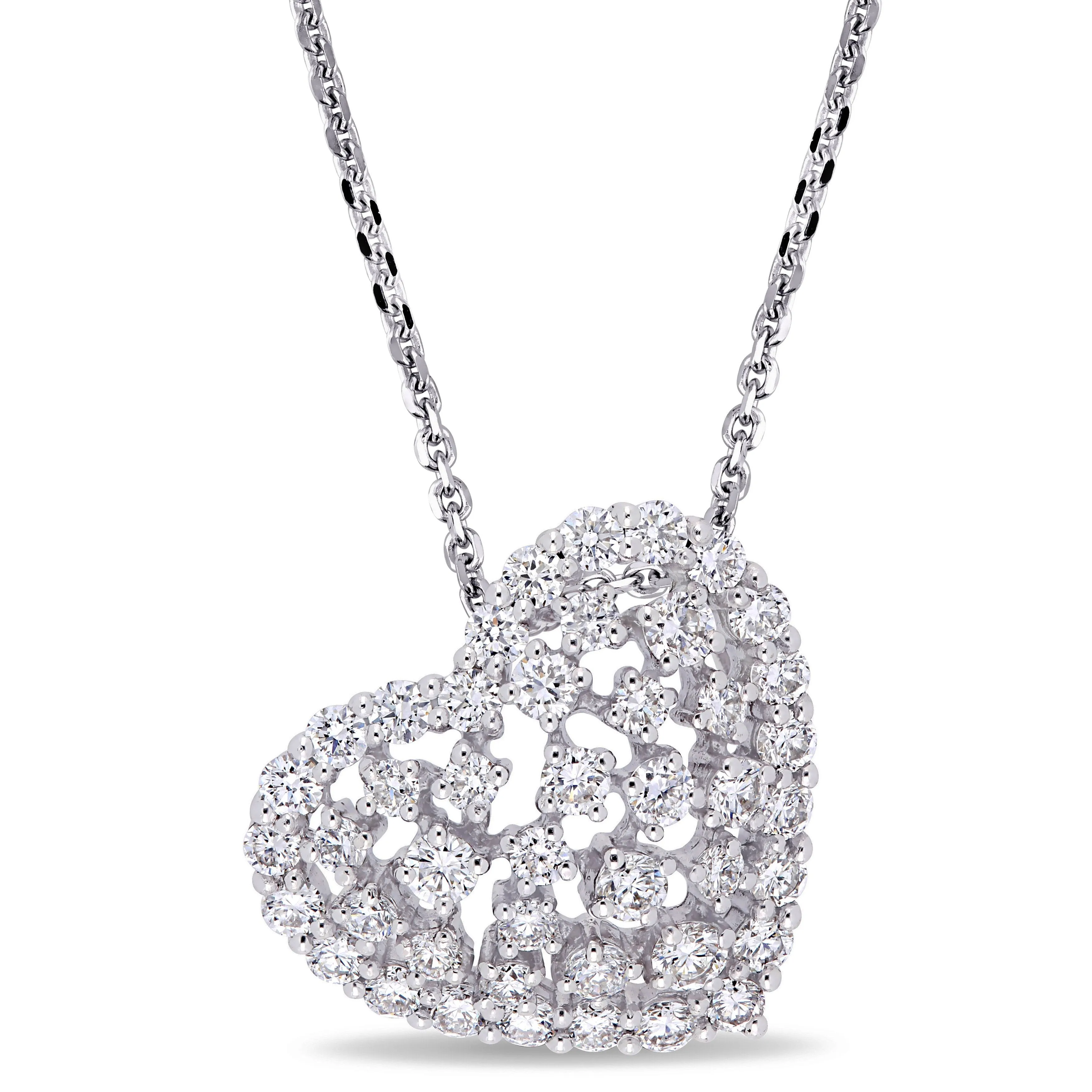 Tilted Diamond Covered Heart Pendant 1CT