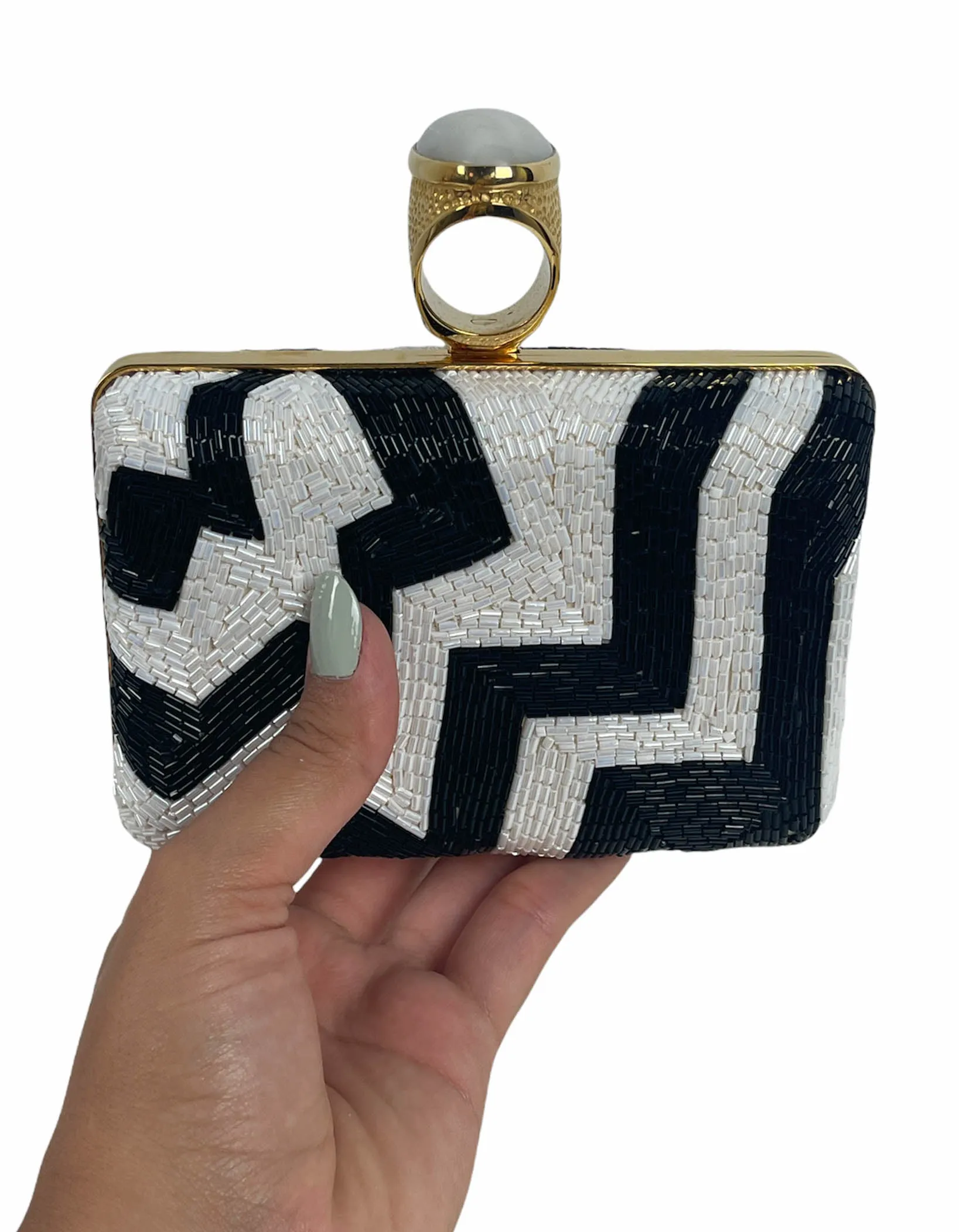 Tom Ford Black & White Beaded Ring Clutch Bag