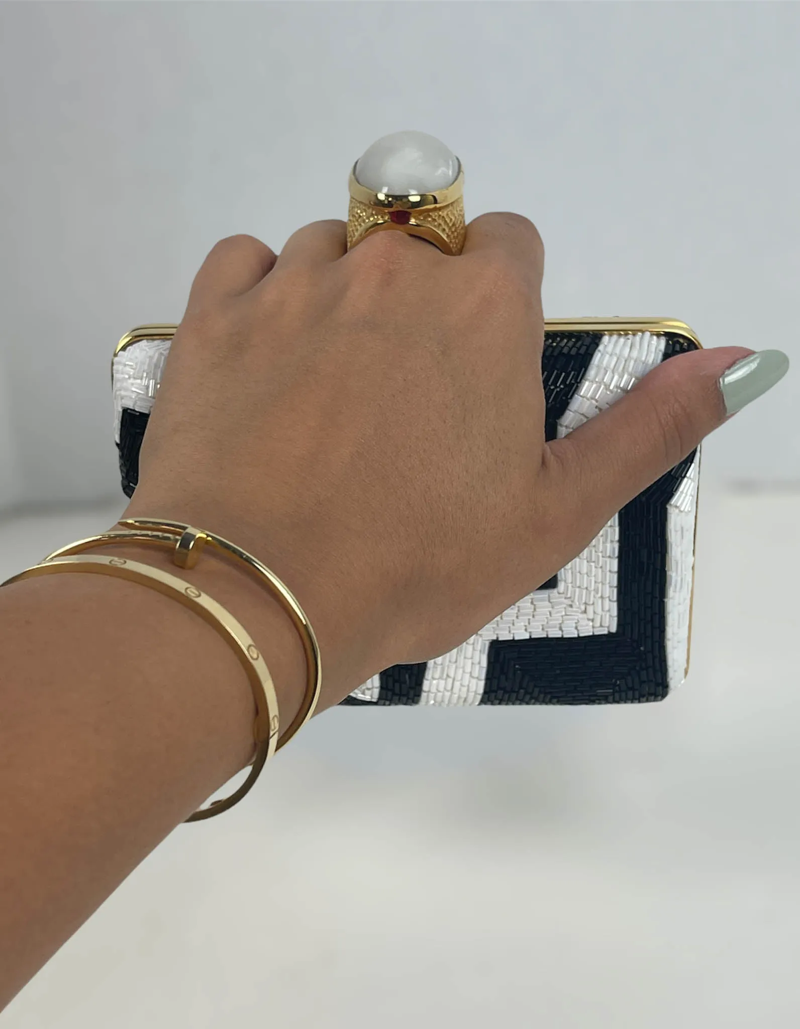Tom Ford Black & White Beaded Ring Clutch Bag