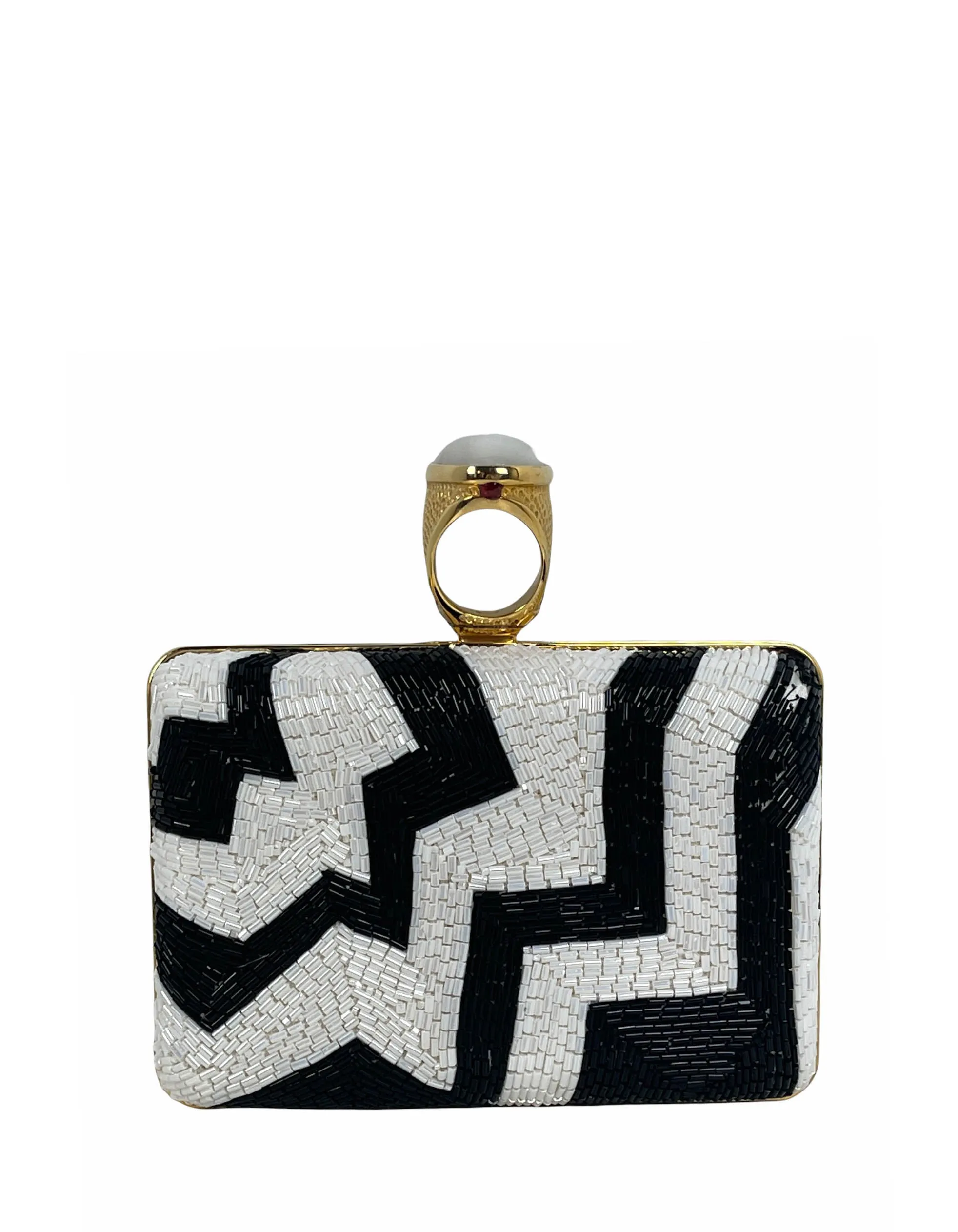 Tom Ford Black & White Beaded Ring Clutch Bag