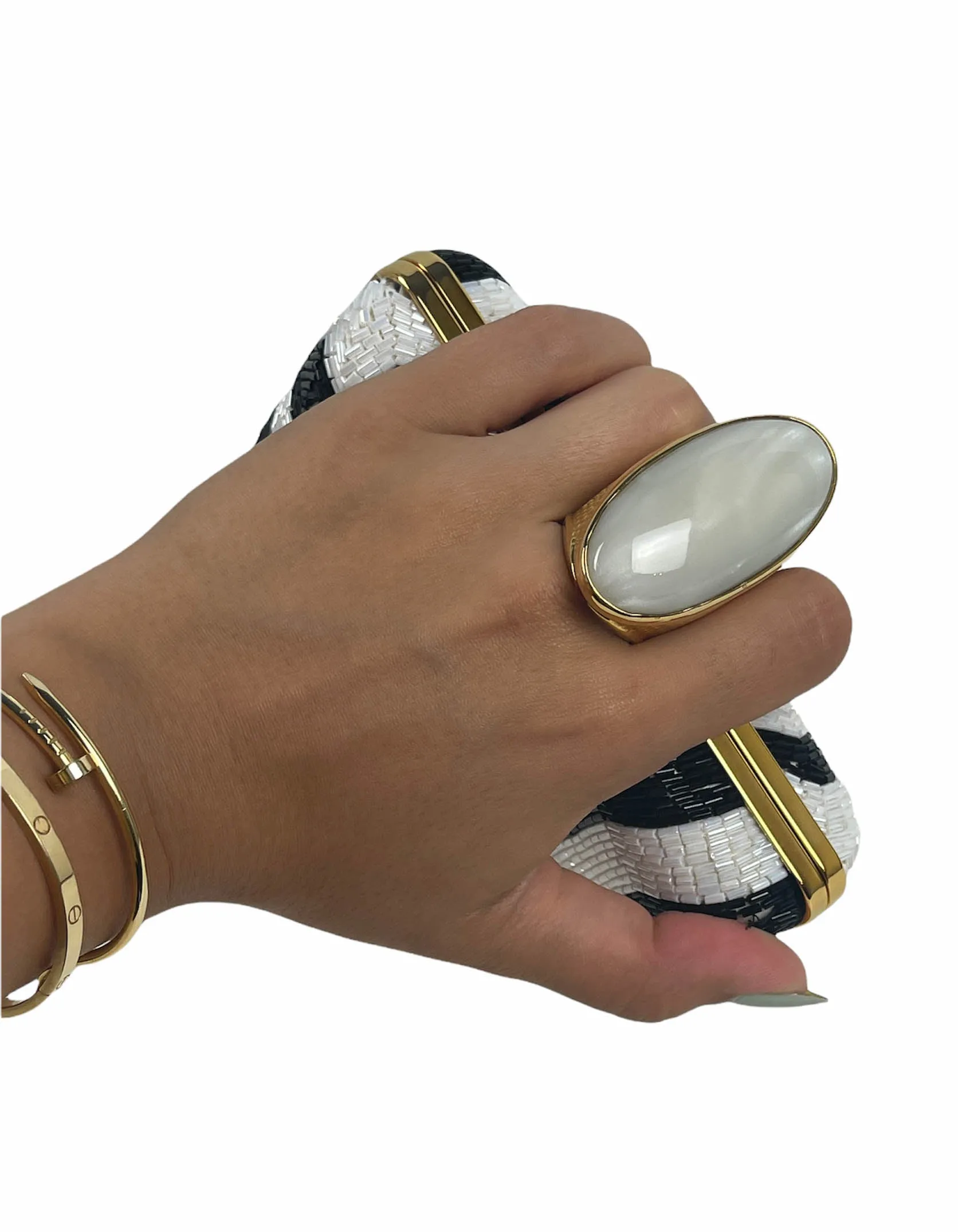 Tom Ford Black & White Beaded Ring Clutch Bag