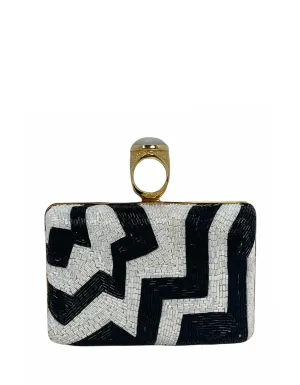 Tom Ford Black & White Beaded Ring Clutch Bag
