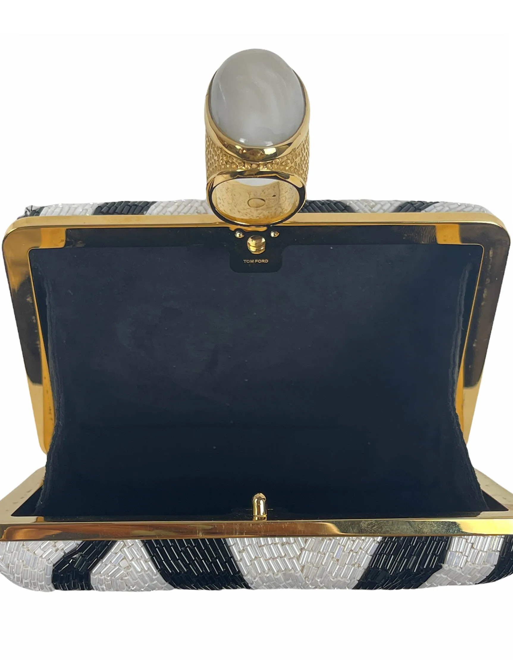 Tom Ford Black & White Beaded Ring Clutch Bag