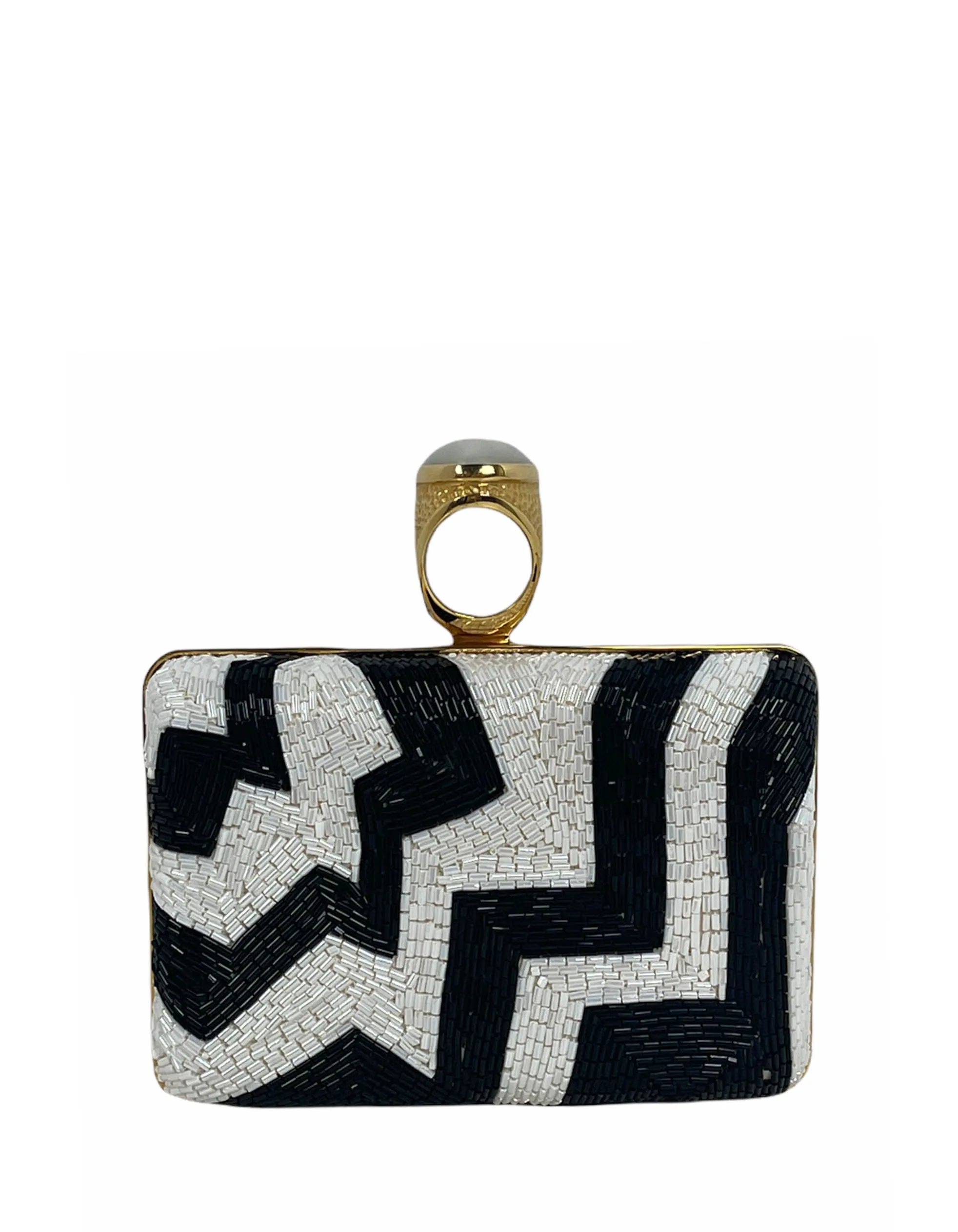 Tom Ford Black & White Beaded Ring Clutch Bag