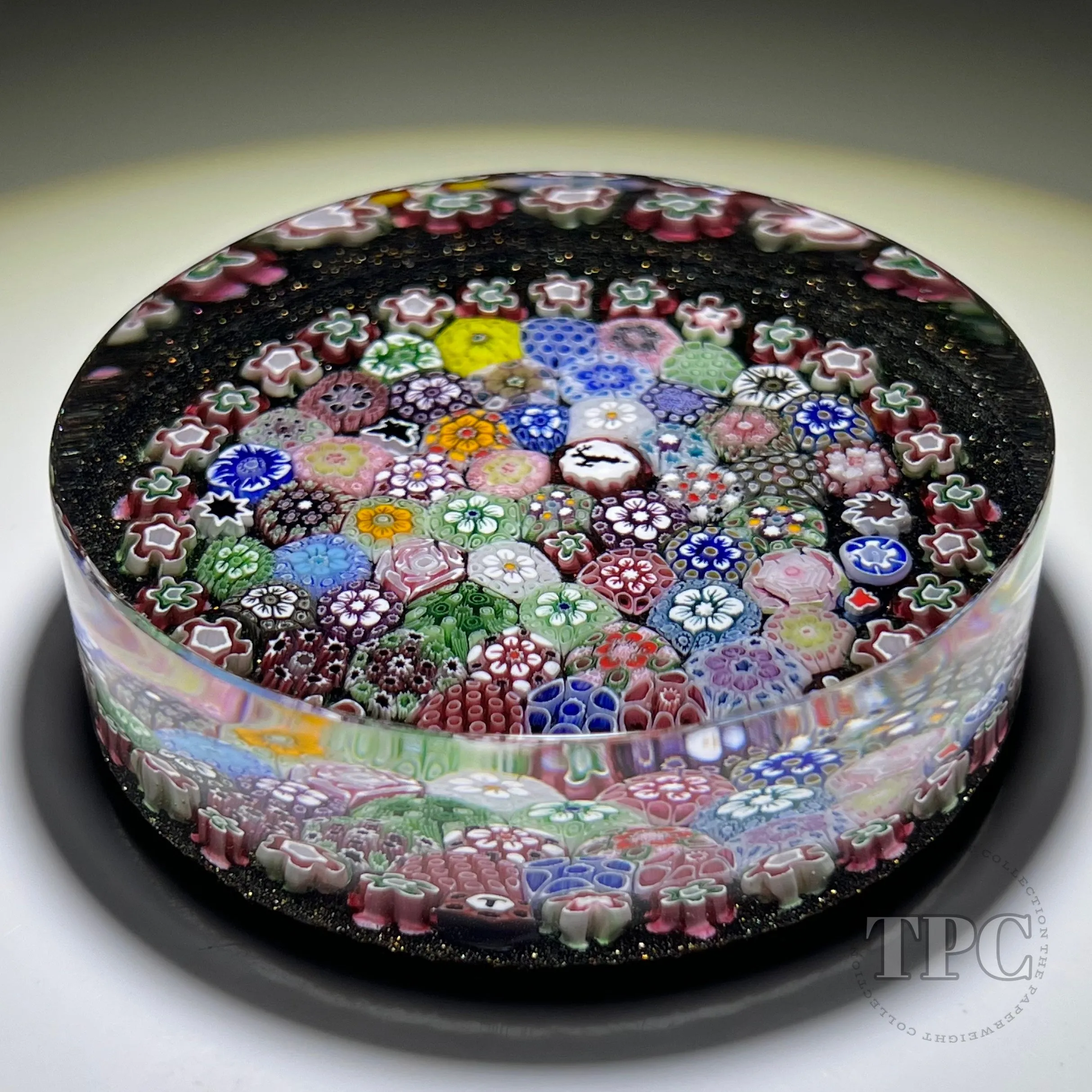 Tomasz Gondek 2022 Glass Art Paperweight Closepack Complex Millefiori Plaque with Roses and Silhouettes