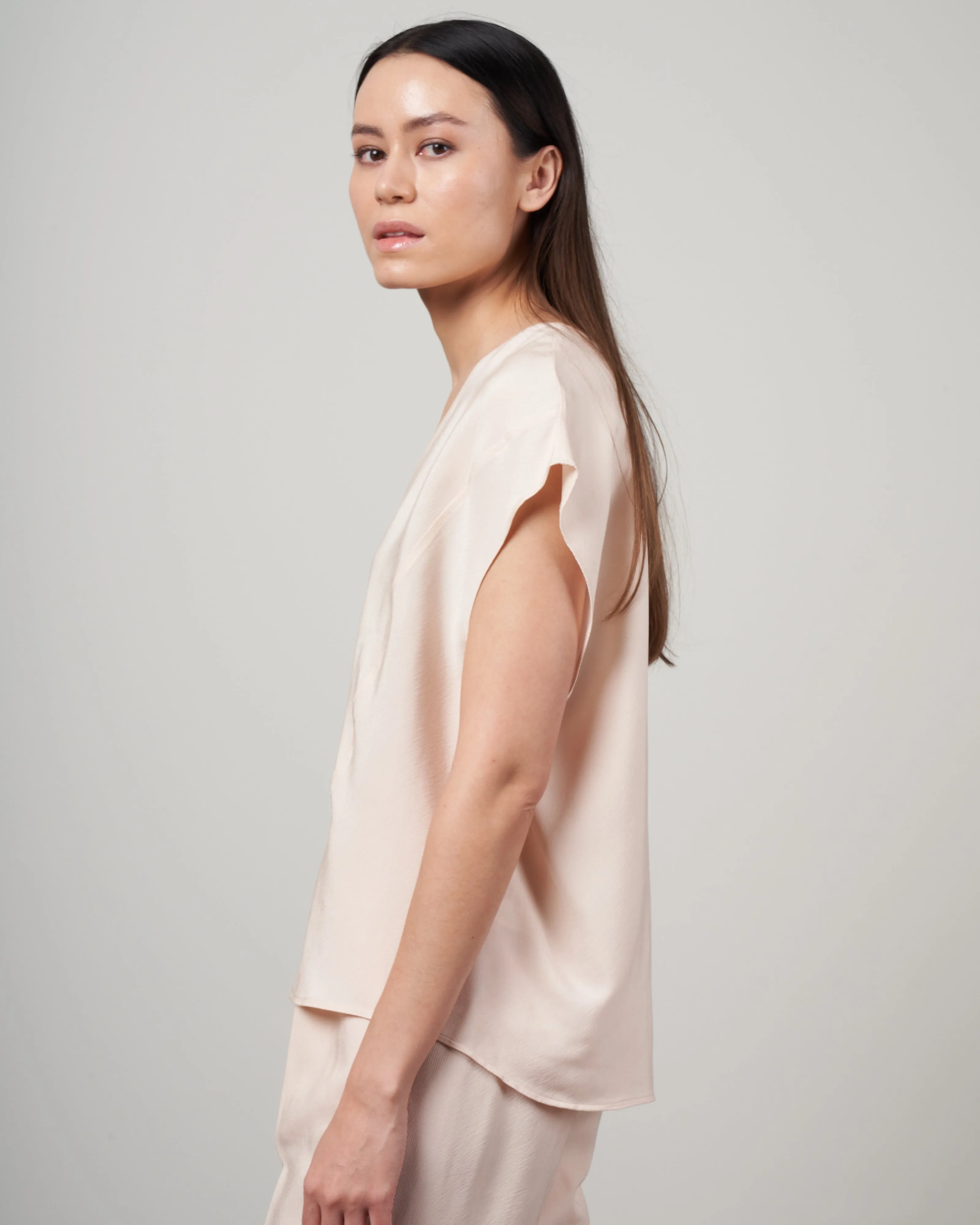 top spalla larga twill cupro lavato - cream