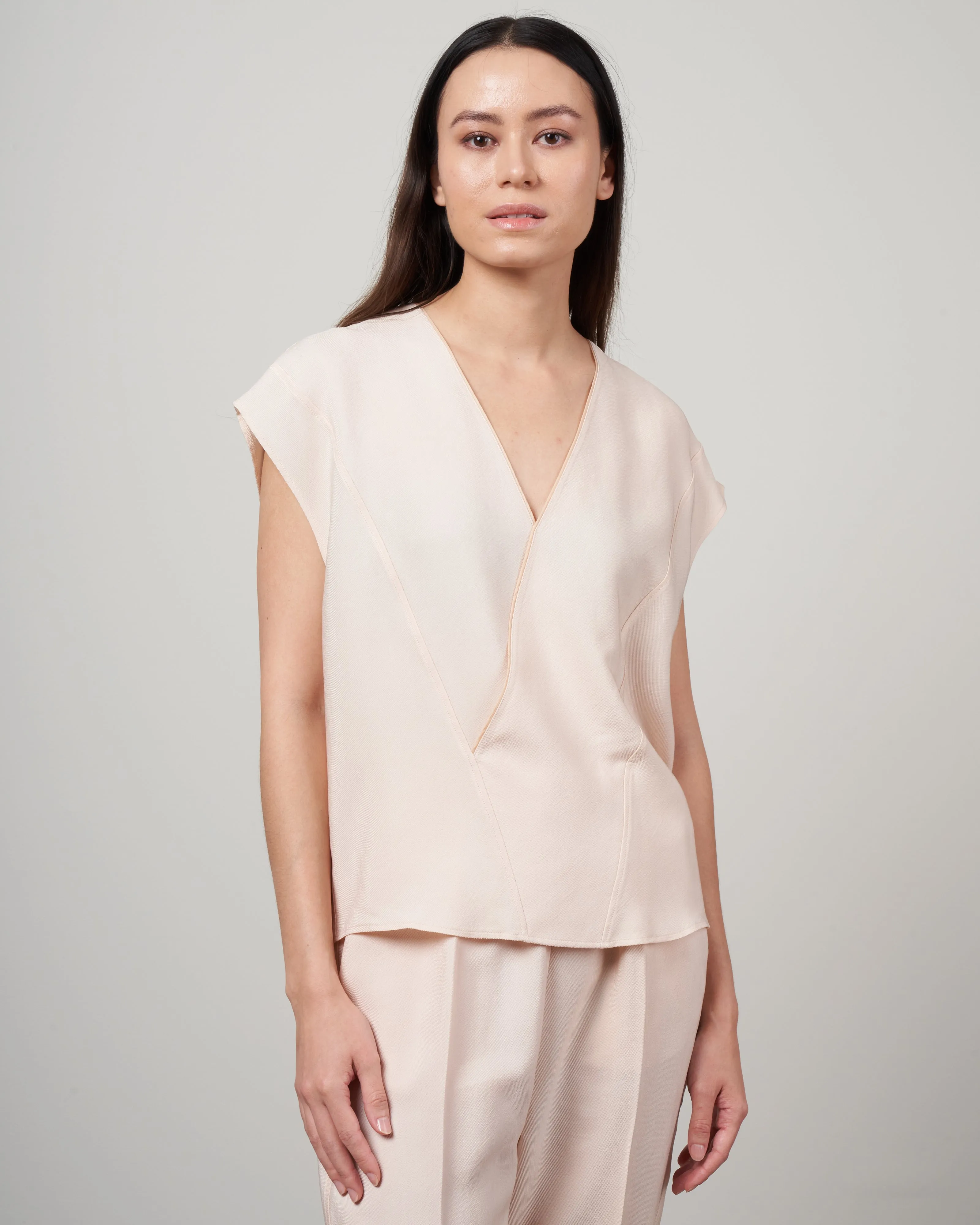 top spalla larga twill cupro lavato - cream