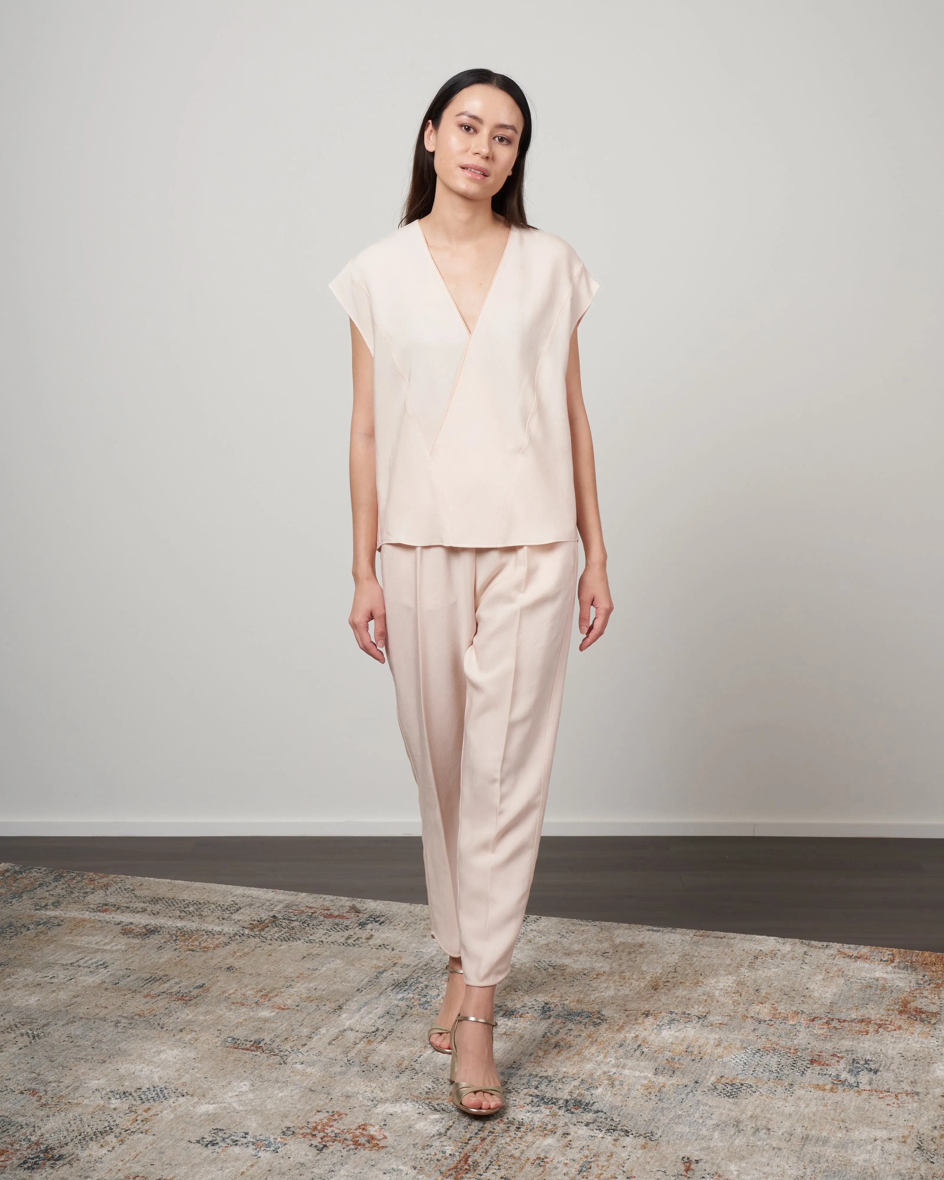 top spalla larga twill cupro lavato - cream