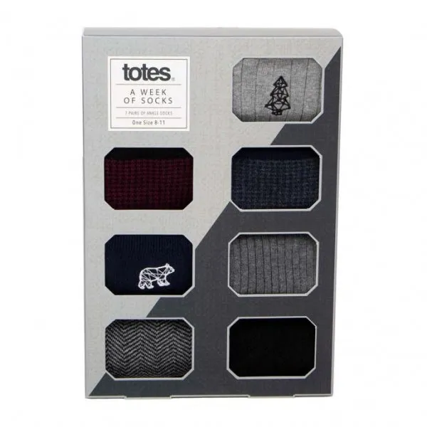 Totes Isotoner 7 DAYS OF THE WEEK Mens Ankle Socks Multi Texture: One Size