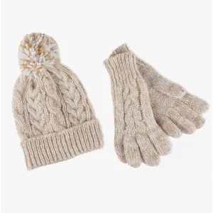 Totes Toasties COLD WEATHER Womens Cable Knit Hat And Gloves Set Cream: