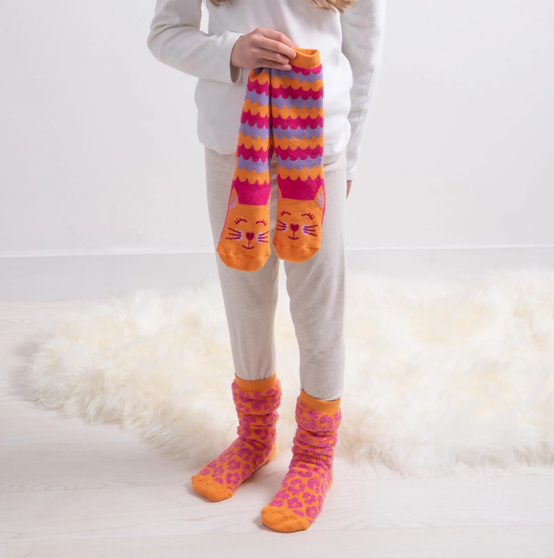 Totes Toasties ORIGINAL Slipper Socks  (Twin Pack) Unisex Kids Socks Cat