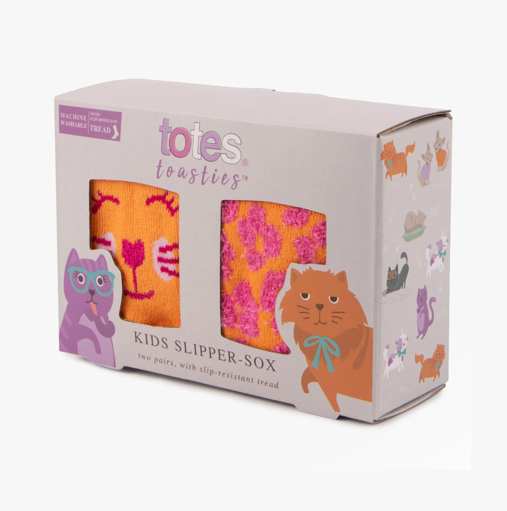 Totes Toasties ORIGINAL Slipper Socks  (Twin Pack) Unisex Kids Socks Cat