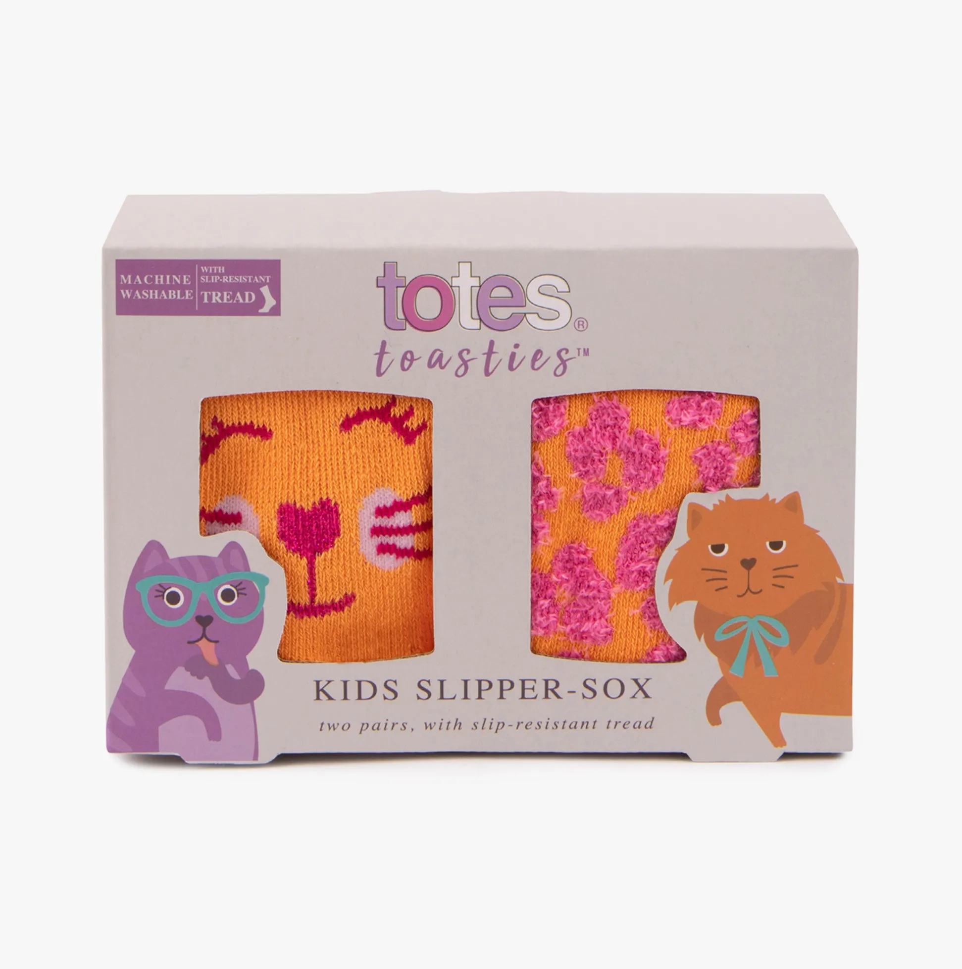 Totes Toasties ORIGINAL Slipper Socks  (Twin Pack) Unisex Kids Socks Cat