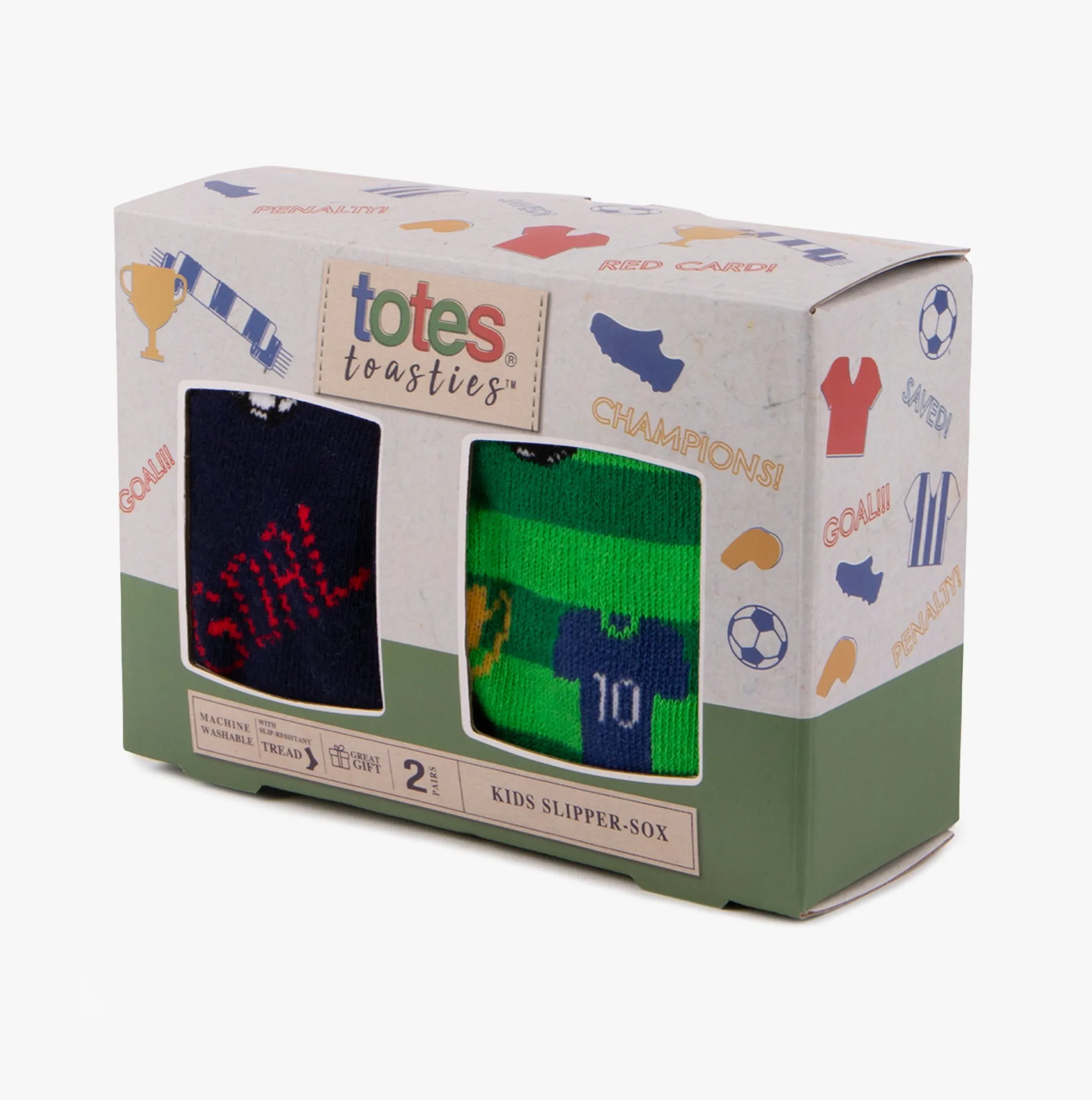 Totes Toasties ORIGINAL Slipper Socks  (Twin Pack) Unisex Kids Socks Football
