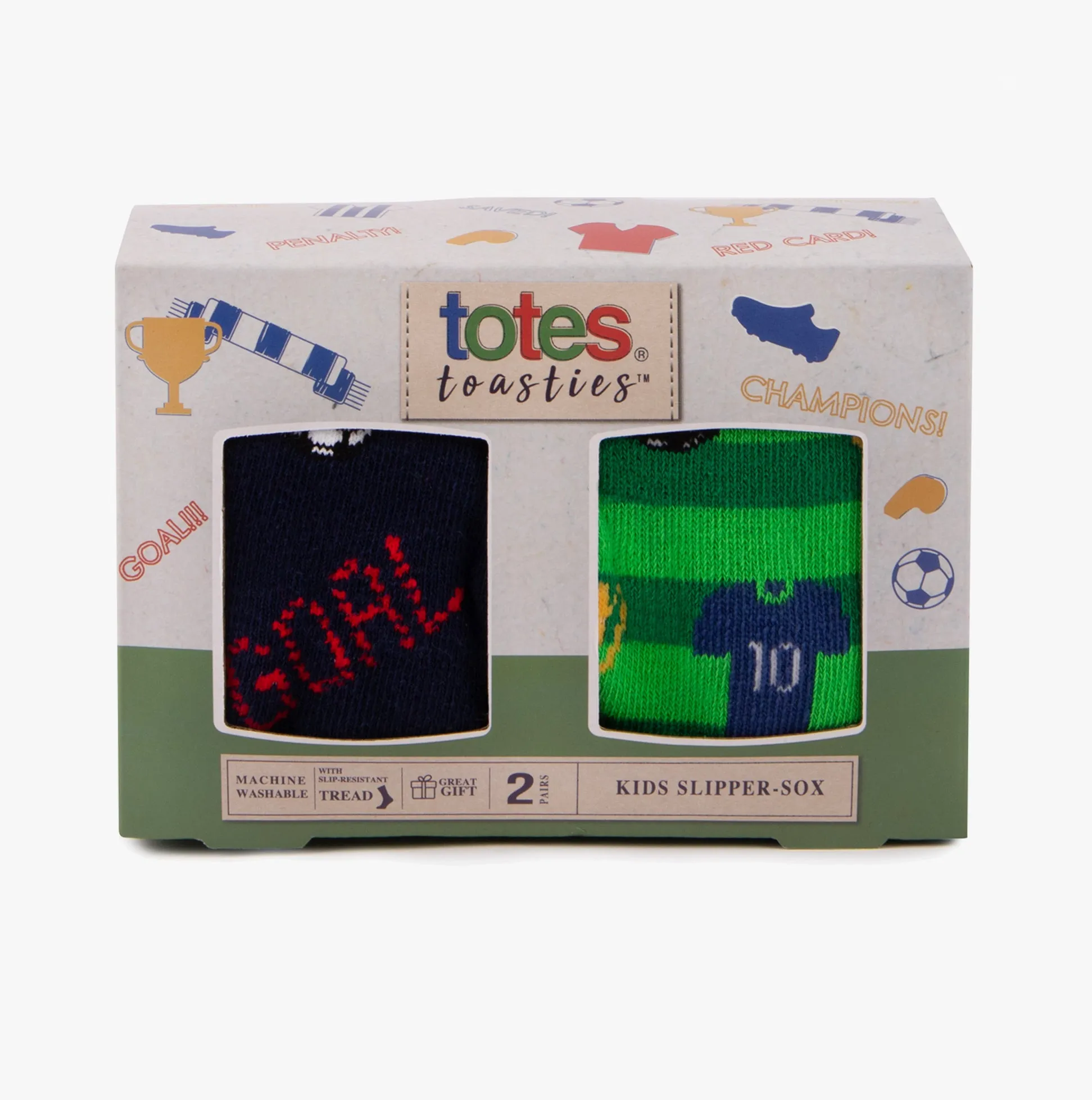 Totes Toasties ORIGINAL Slipper Socks  (Twin Pack) Unisex Kids Socks Football