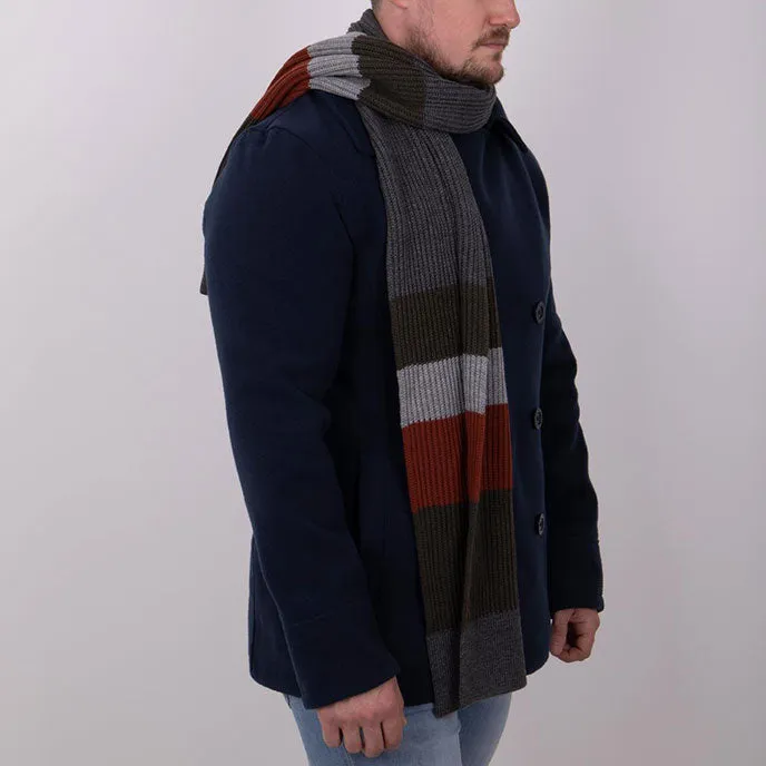 Totes Toasties RIB KNITTED BLOCK STRIPE SCARF Mens Multi