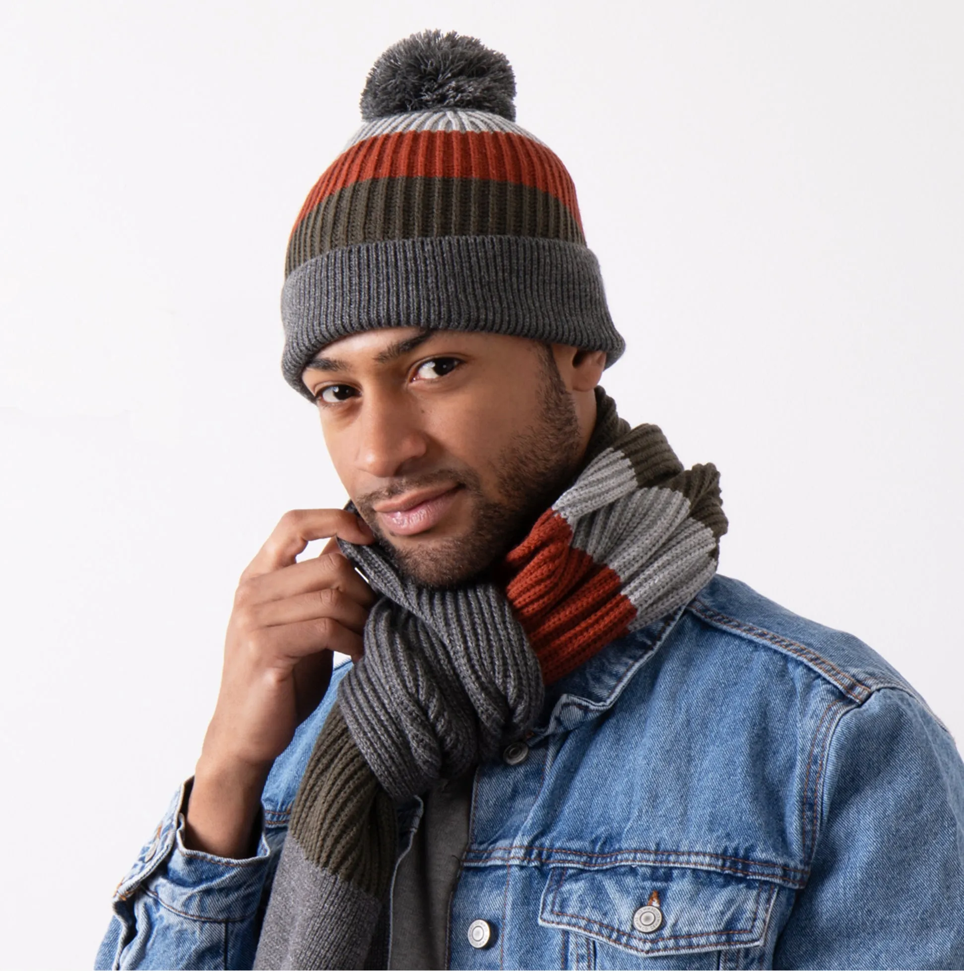 Totes Toasties Rib Knitted Hat With Pom Pom Detail Mens Bobble Multi