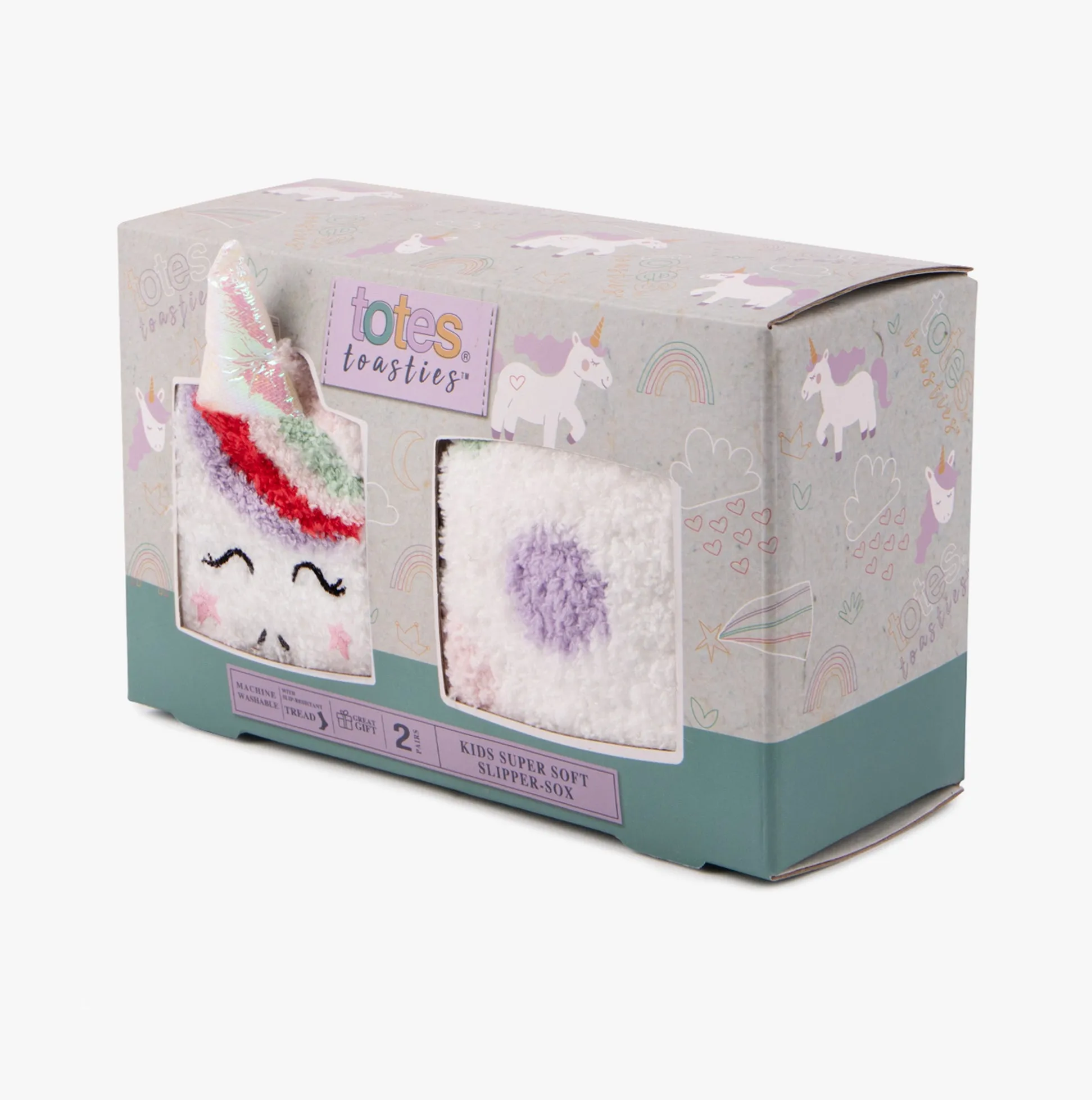Totes Toasties SUPER SOFT Slipper Socks  (Twin Pack) Unisex Kids Socks Unicorn