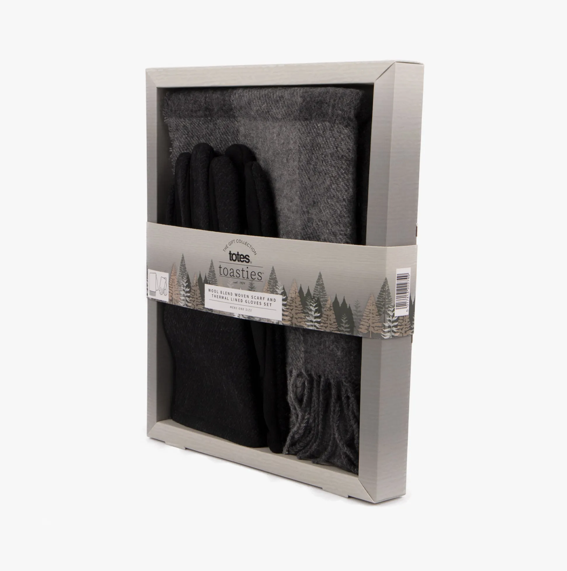 Totes Toasties WOOL BLEND Check Scarf and Thermal Lined Glove Set Mens Grey/Multi