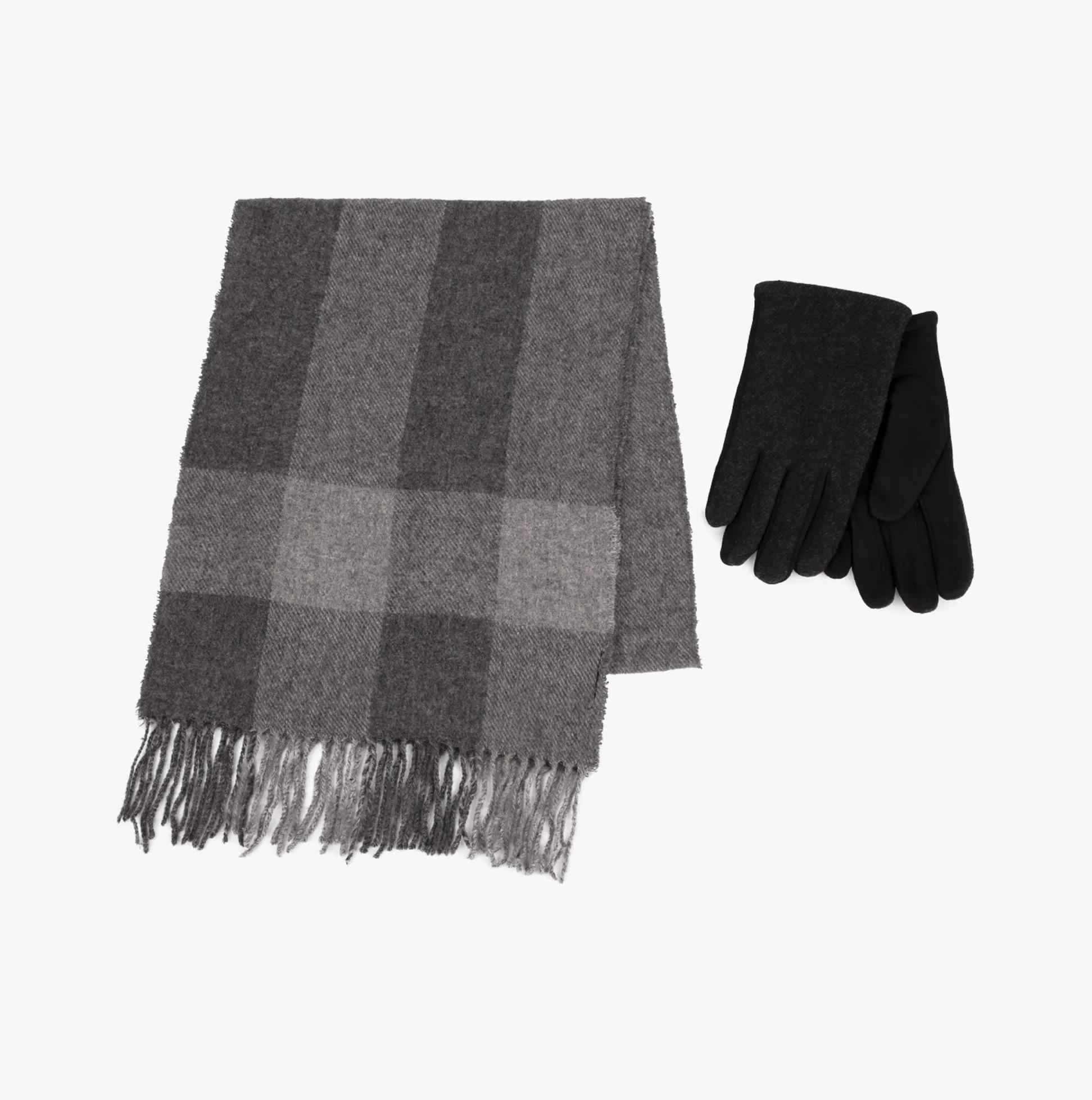 Totes Toasties WOOL BLEND Check Scarf and Thermal Lined Glove Set Mens Grey/Multi